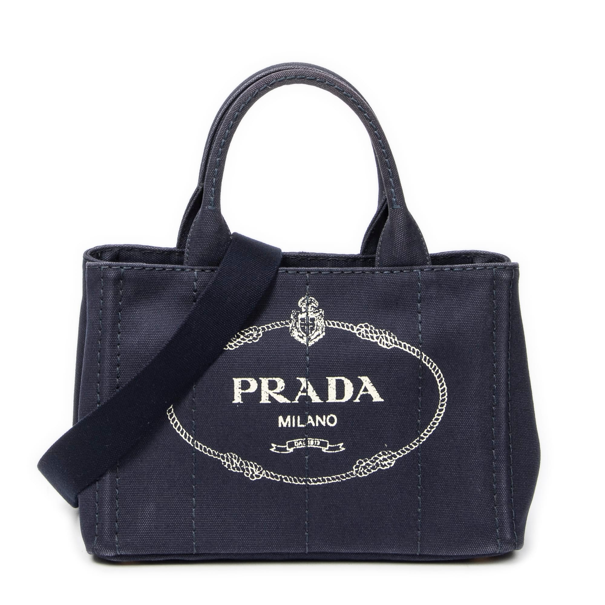 Prada Navy Canvas Small Canapa Tote ABC1635