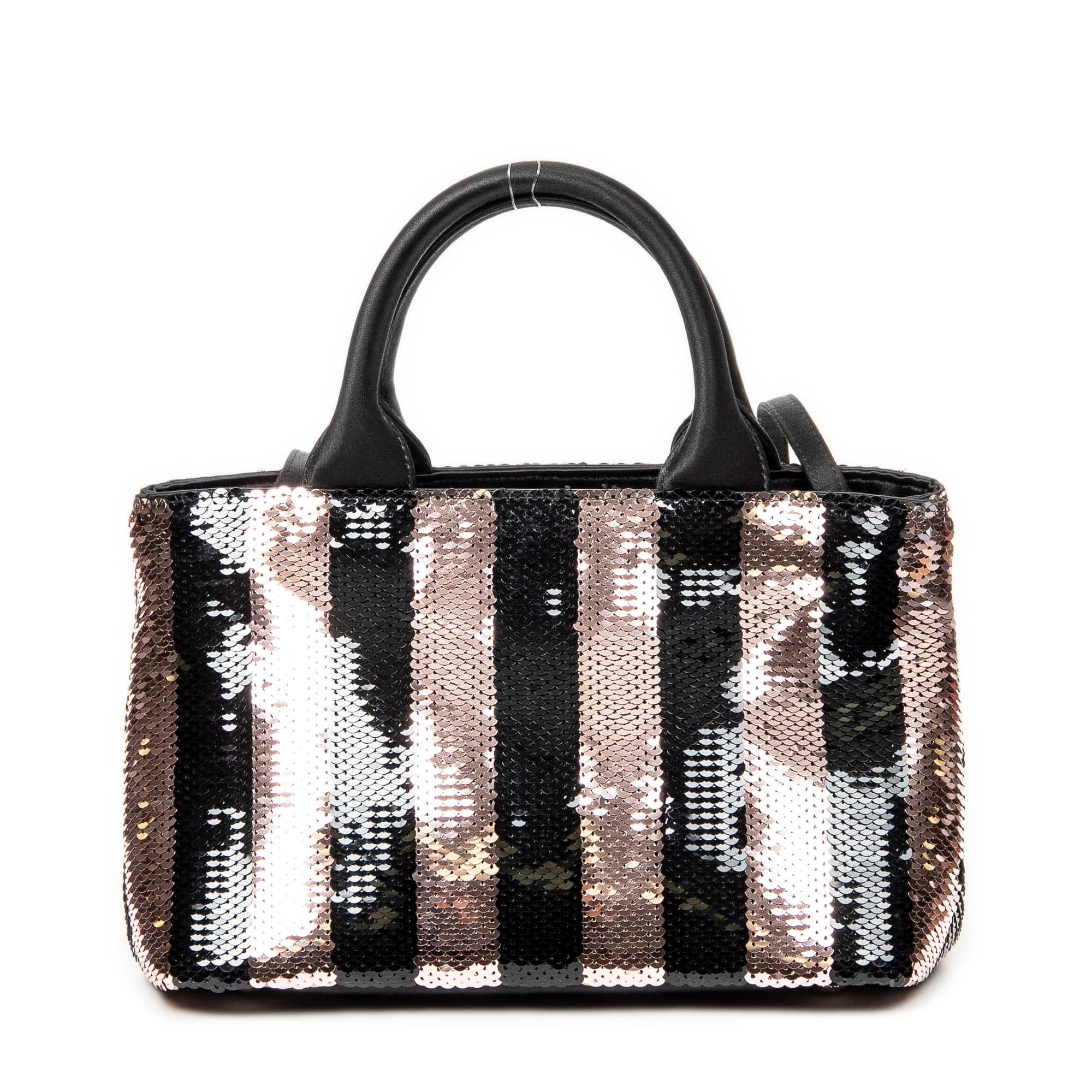 Prada Pink/Black Canvas Mini Sequin Canapa Tote ABA4996