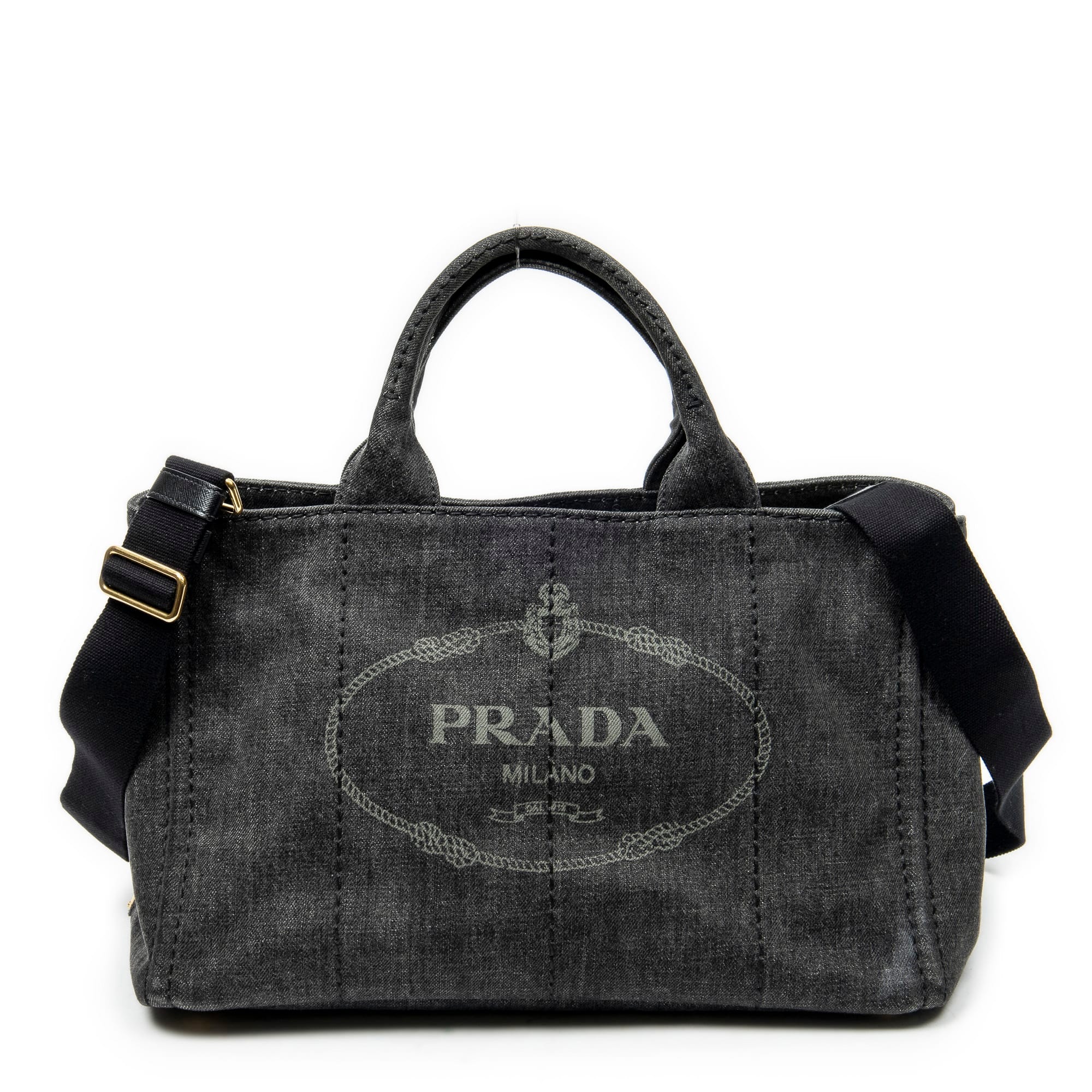 Prada Black Denim Canvas Medium Canapa Tote ABC4427