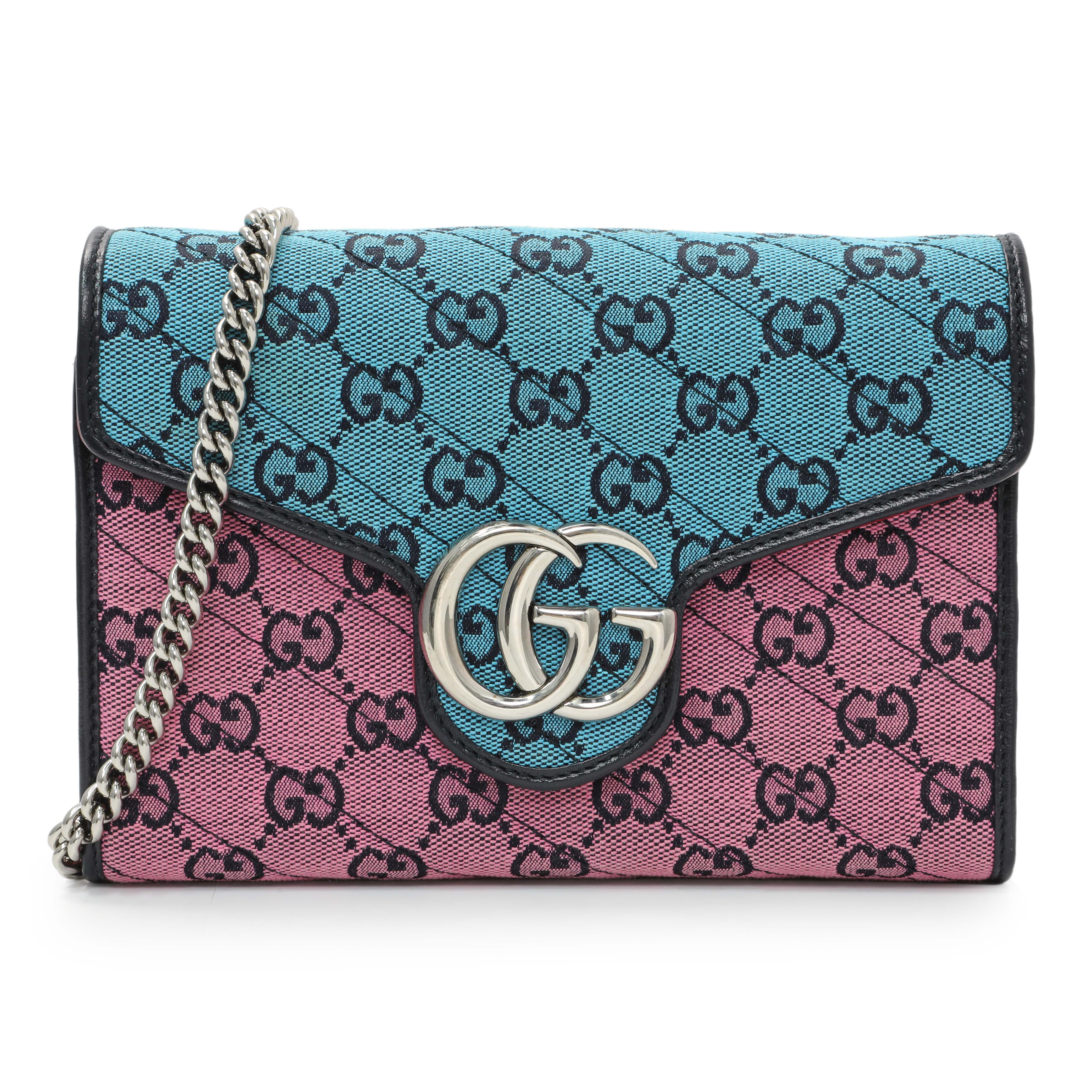 Gucci Monogram Multicolor Matelasse Diagonal GG Marmont Chain Wallet