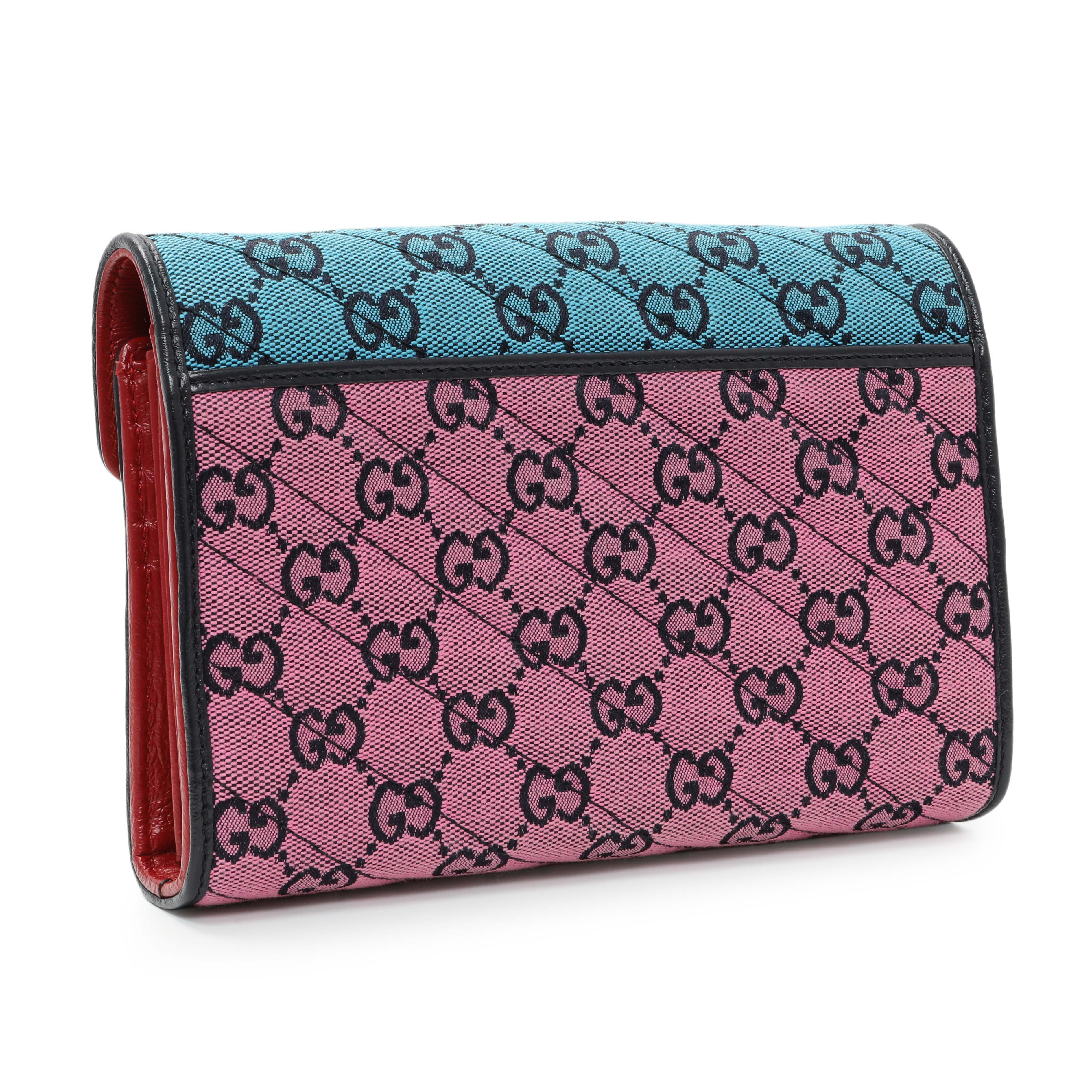 Gucci Monogram Multicolor Matelasse Diagonal GG Marmont Chain Wallet