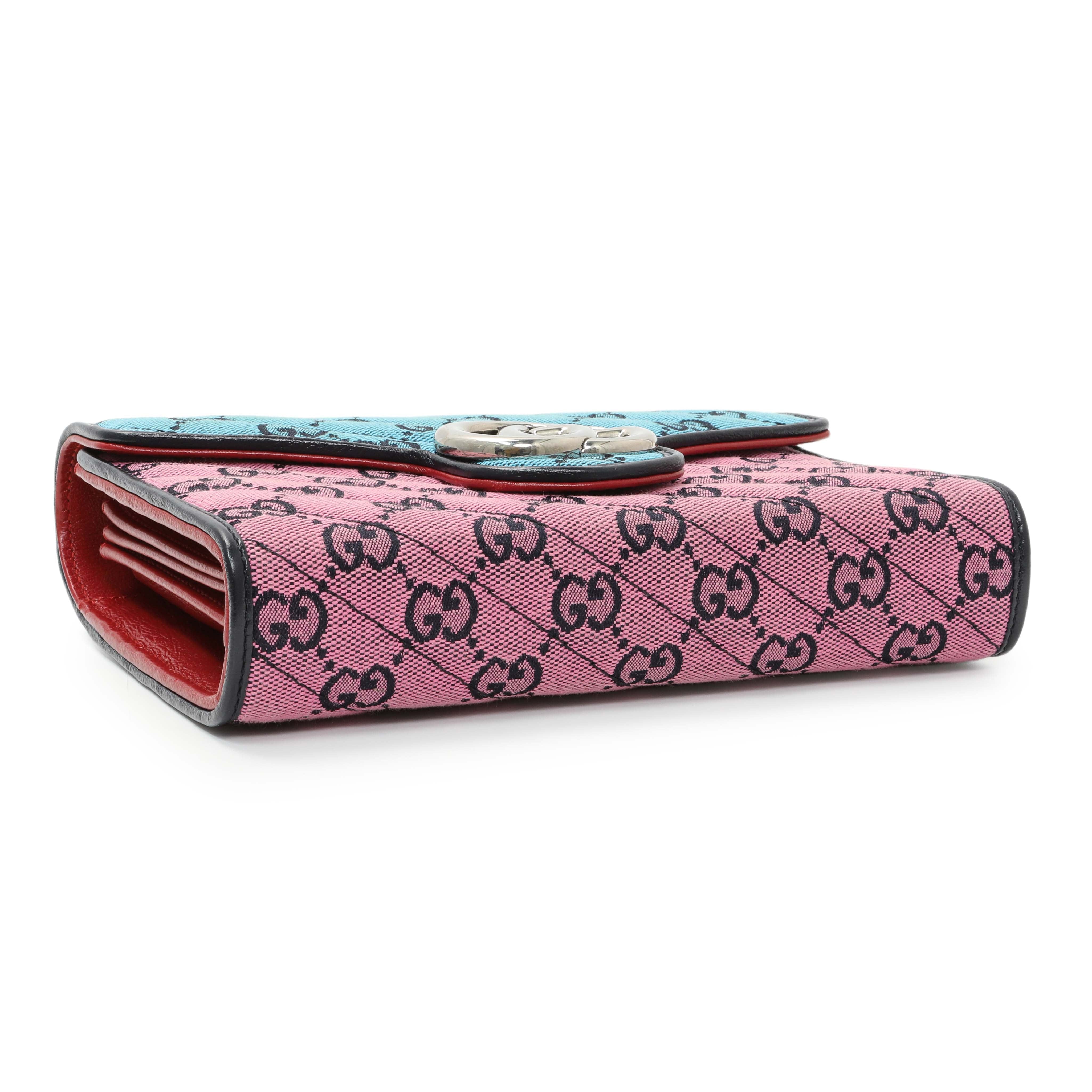 Gucci Monogram Multicolor Matelasse Diagonal GG Marmont Chain Wallet