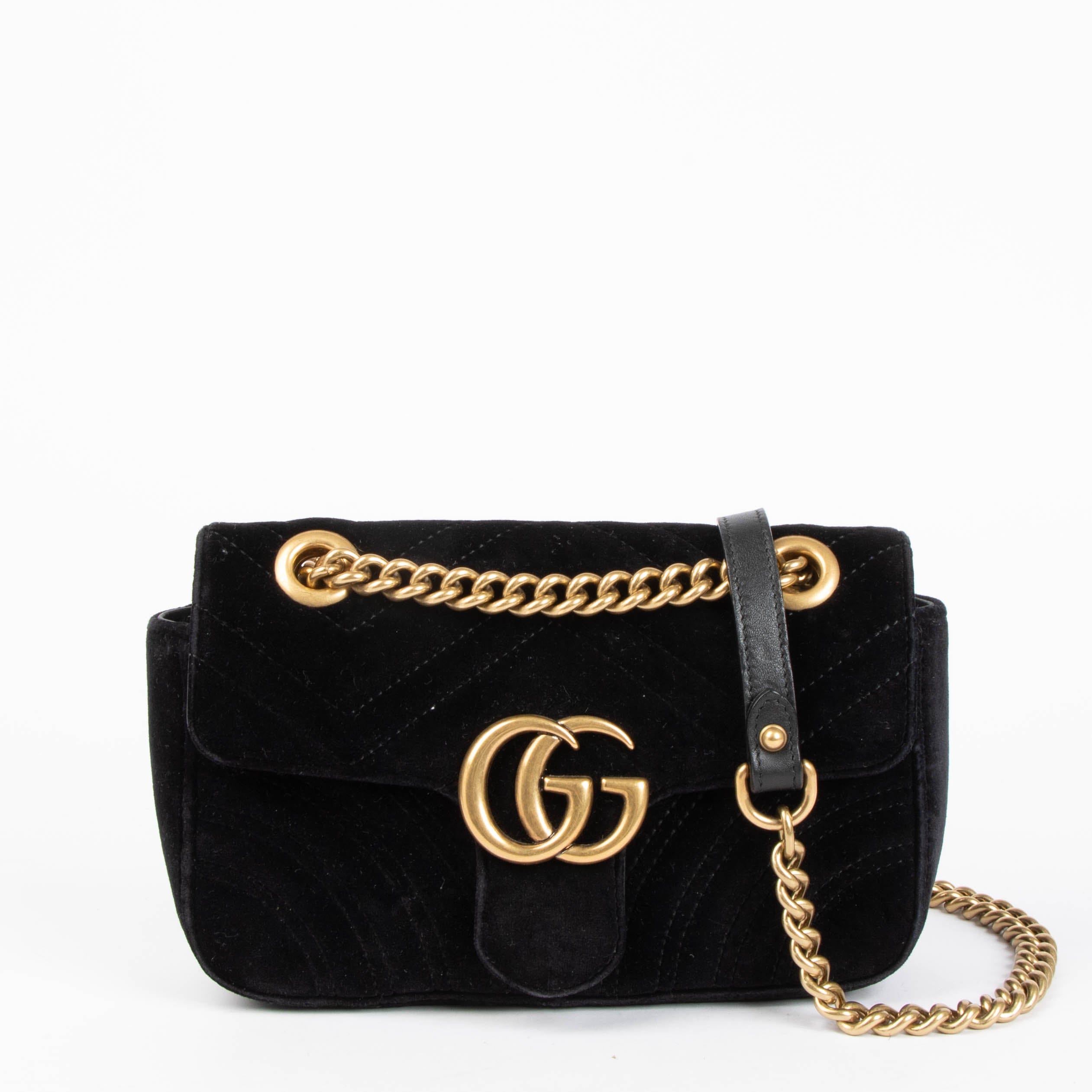 Gucci Black Velvet Small GG Marmont Bag