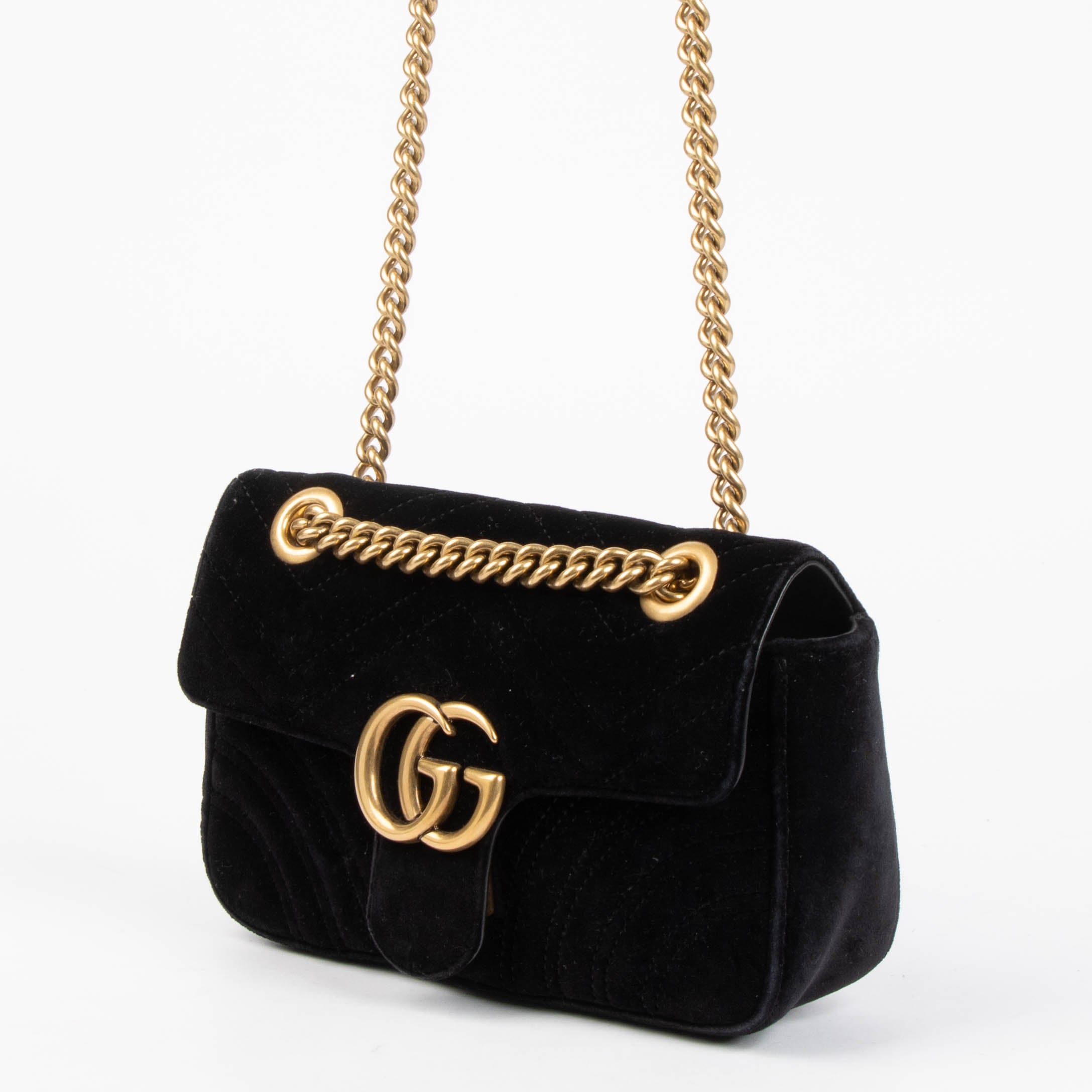 Gucci Black Velvet Small GG Marmont Bag