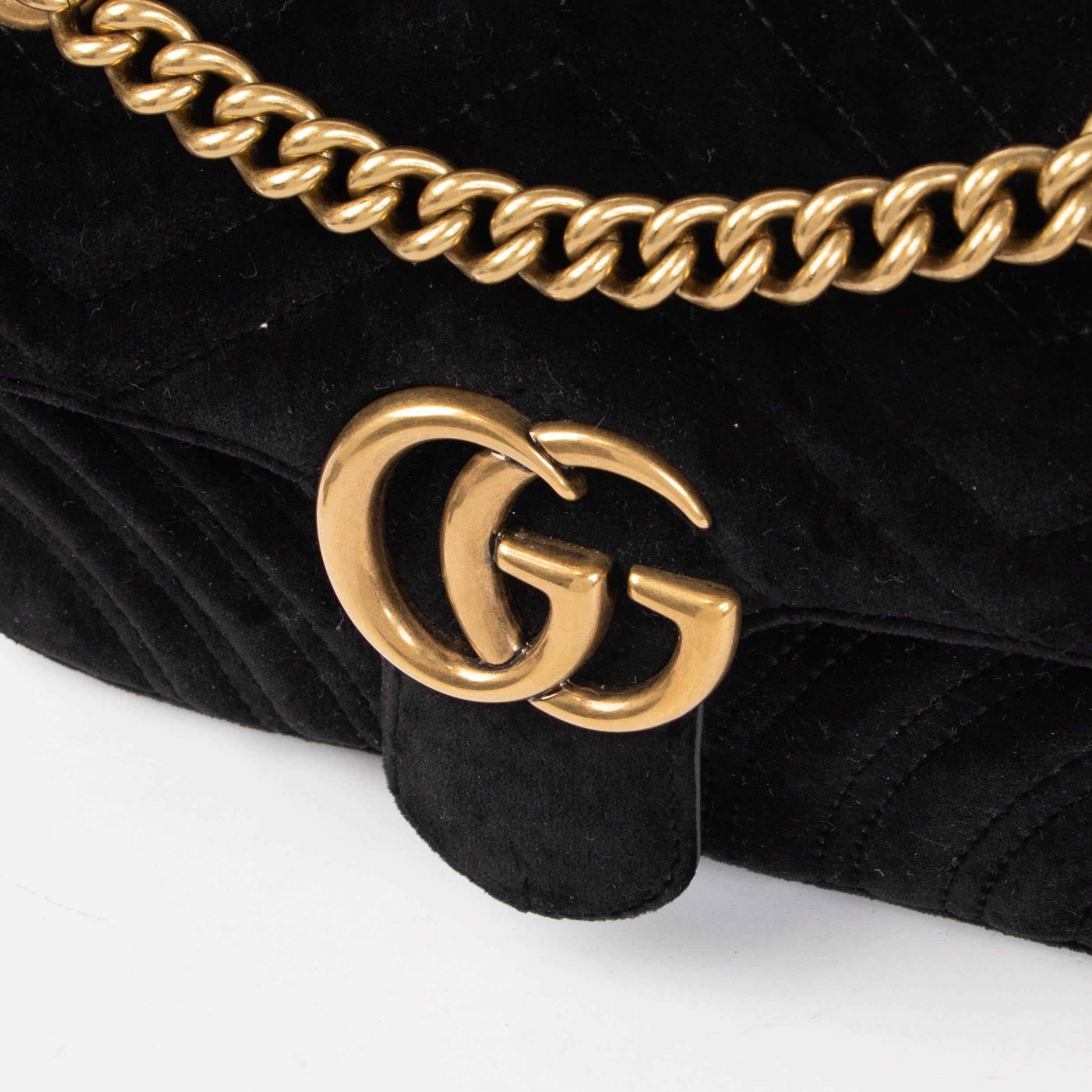 Gucci Black Velvet Small GG Marmont Bag