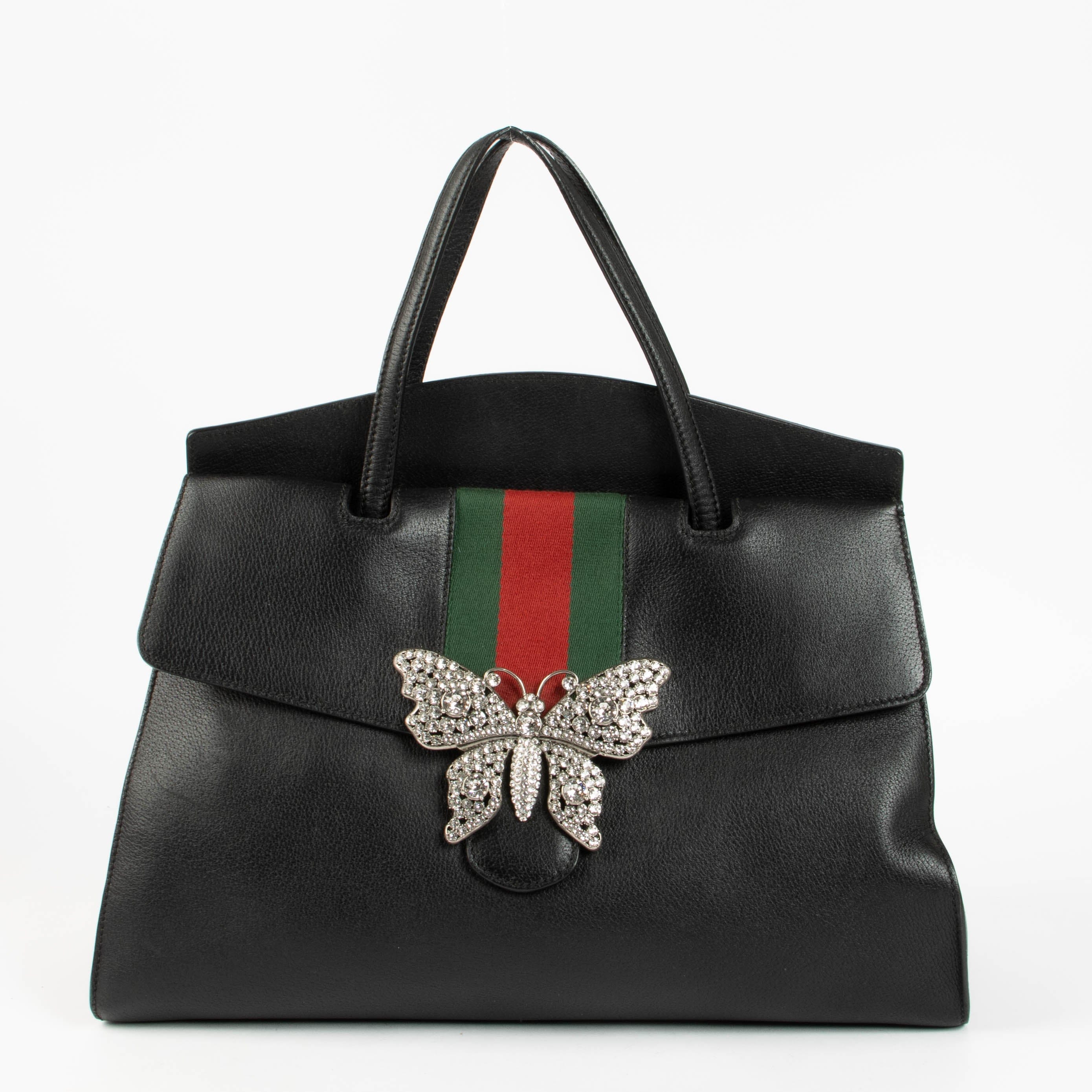 Gucci Black Crystal Butterfly Large Linea Totem Bag
