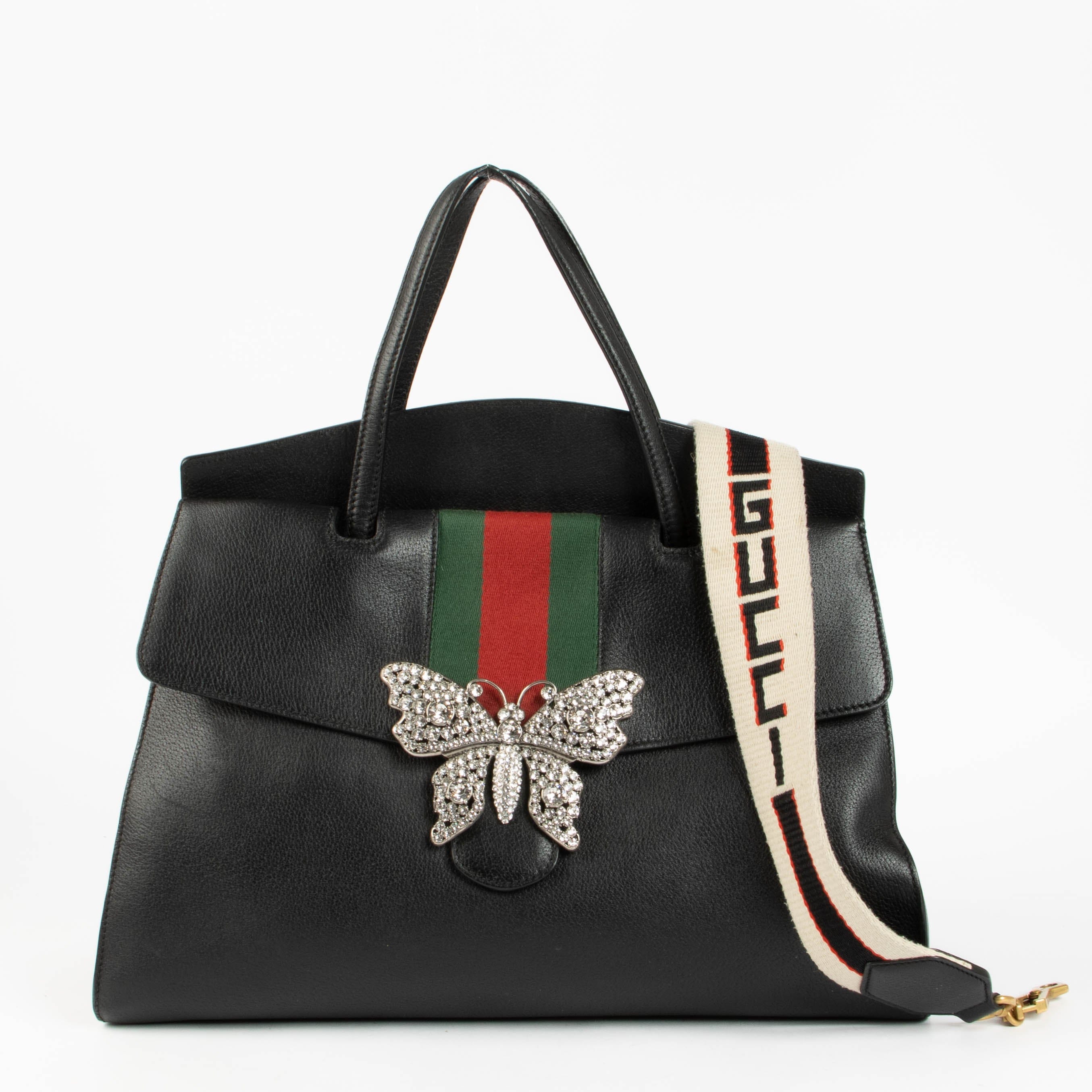 Gucci Black Crystal Butterfly Large Linea Totem Bag