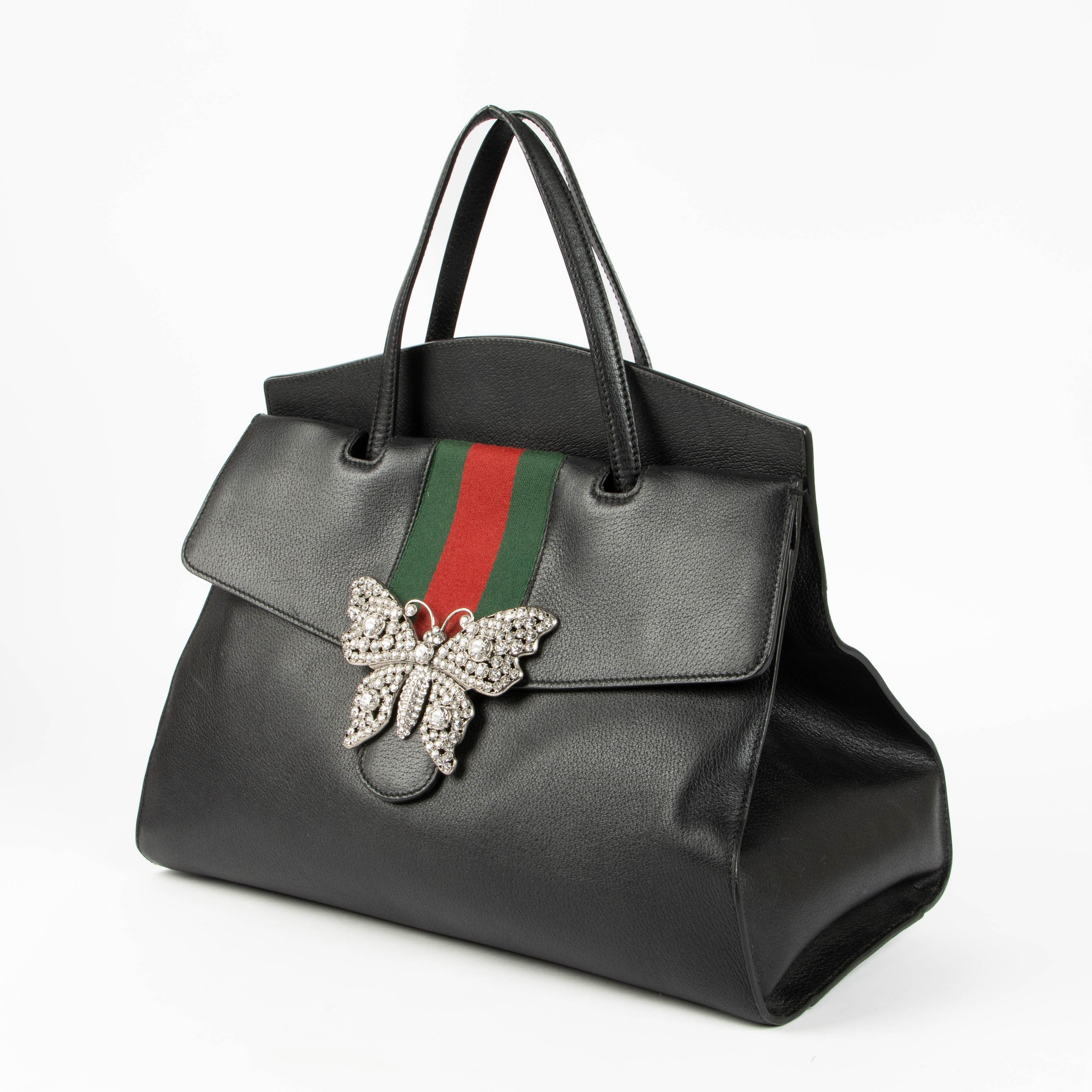 Gucci Black Crystal Butterfly Large Linea Totem Bag