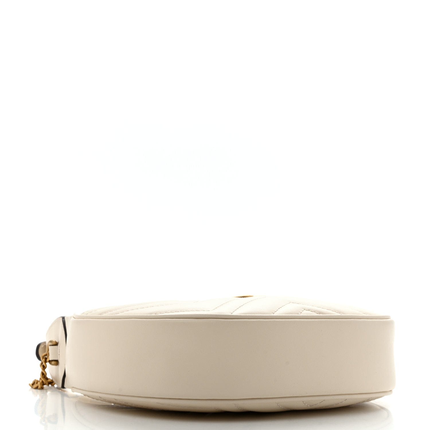 Gucci Calfskin Matelasse Chevron Mini GG Marmont Half Moon Hobo Mystic White