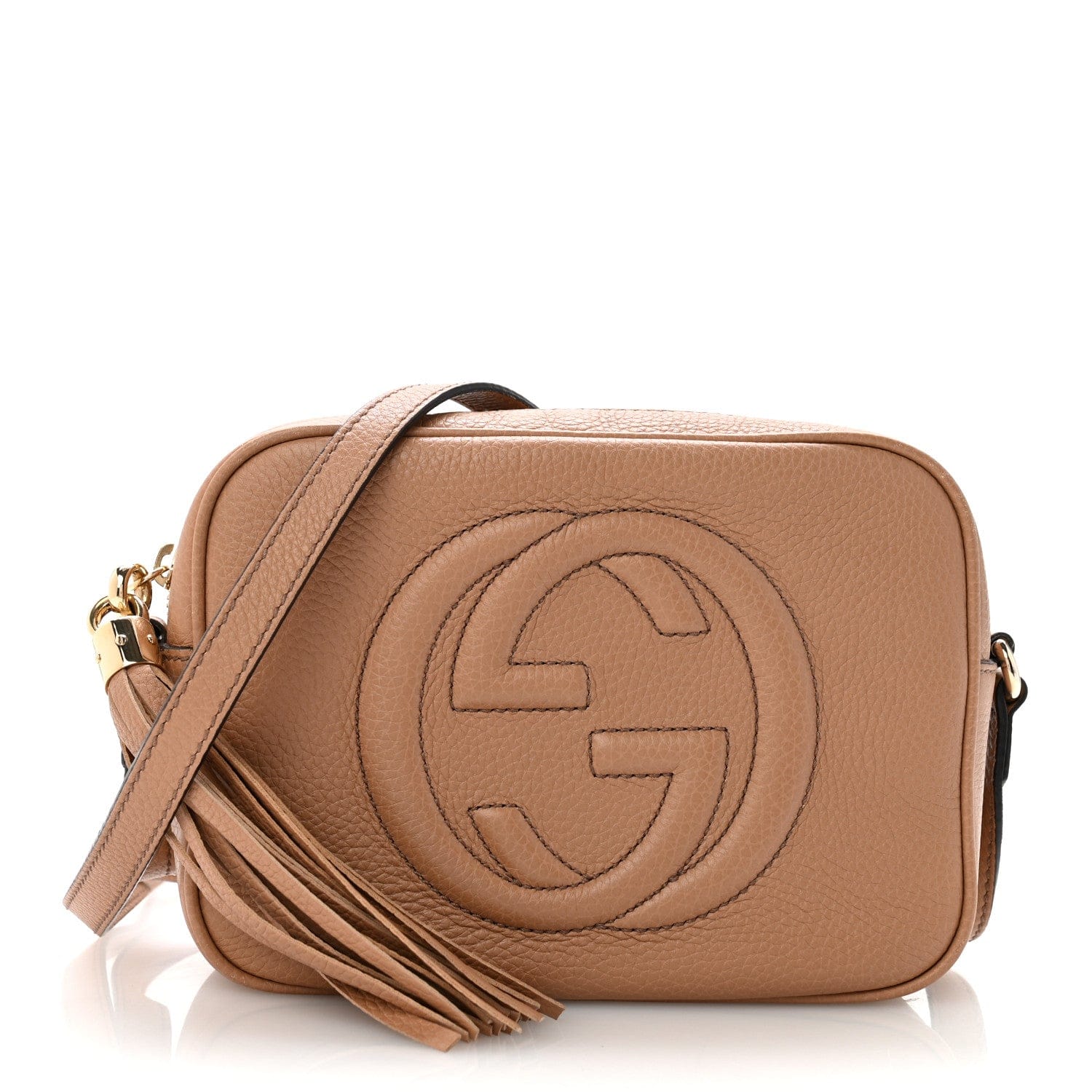 Gucci Pebbled Calfskin Small Soho Disco Bag Camelia