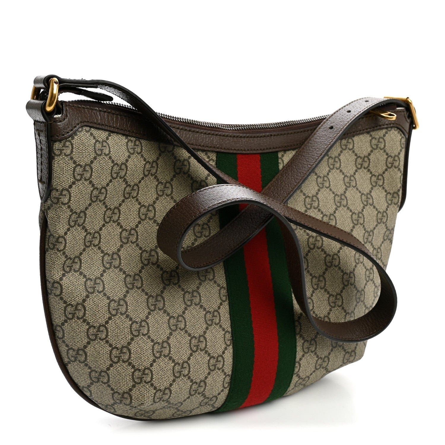 Gucci GG Supreme Monogram Web Small Ophidia Half Moon Hobo Brown