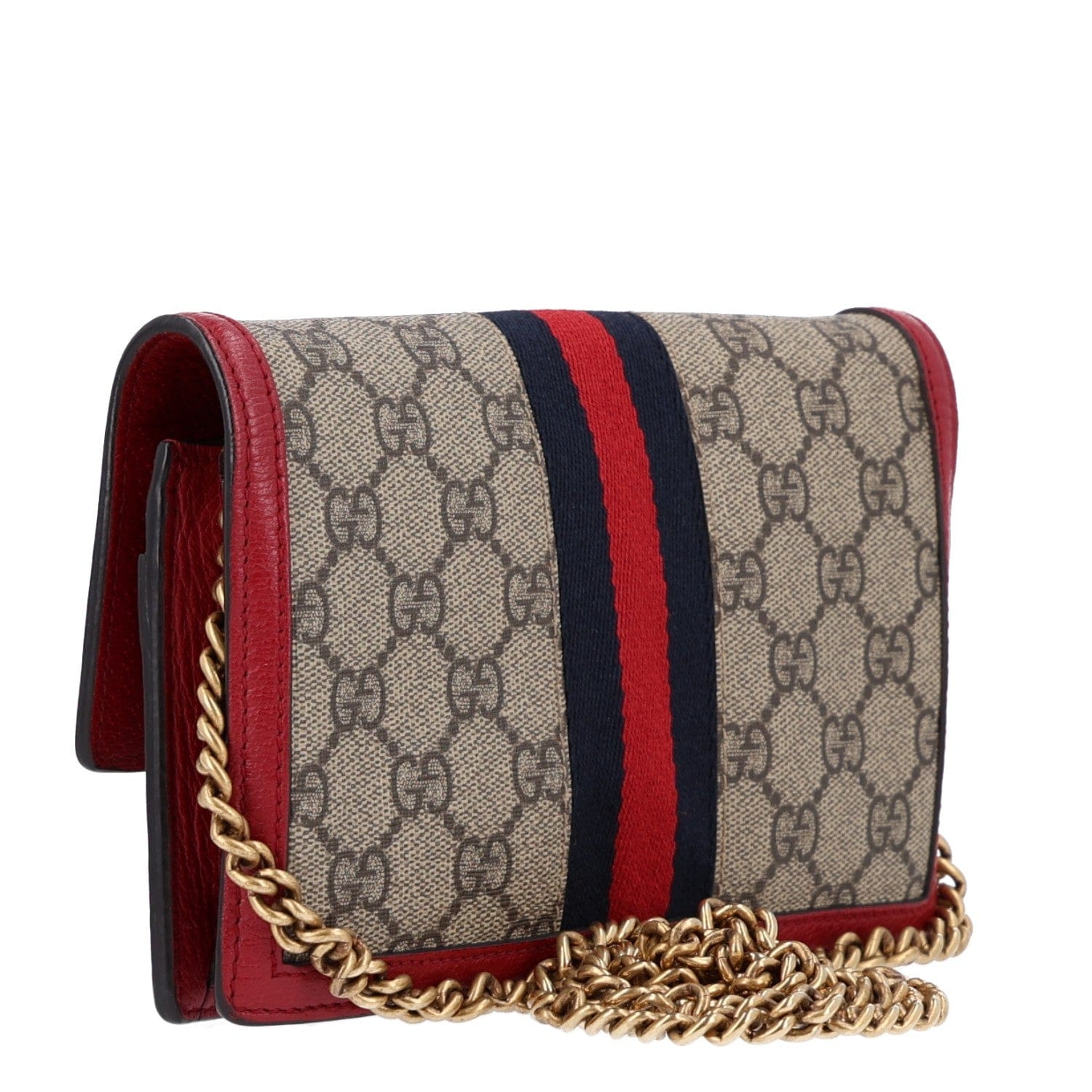 Gucci GG Supreme Monogram Web Queen Margaret Chain Wallet Red