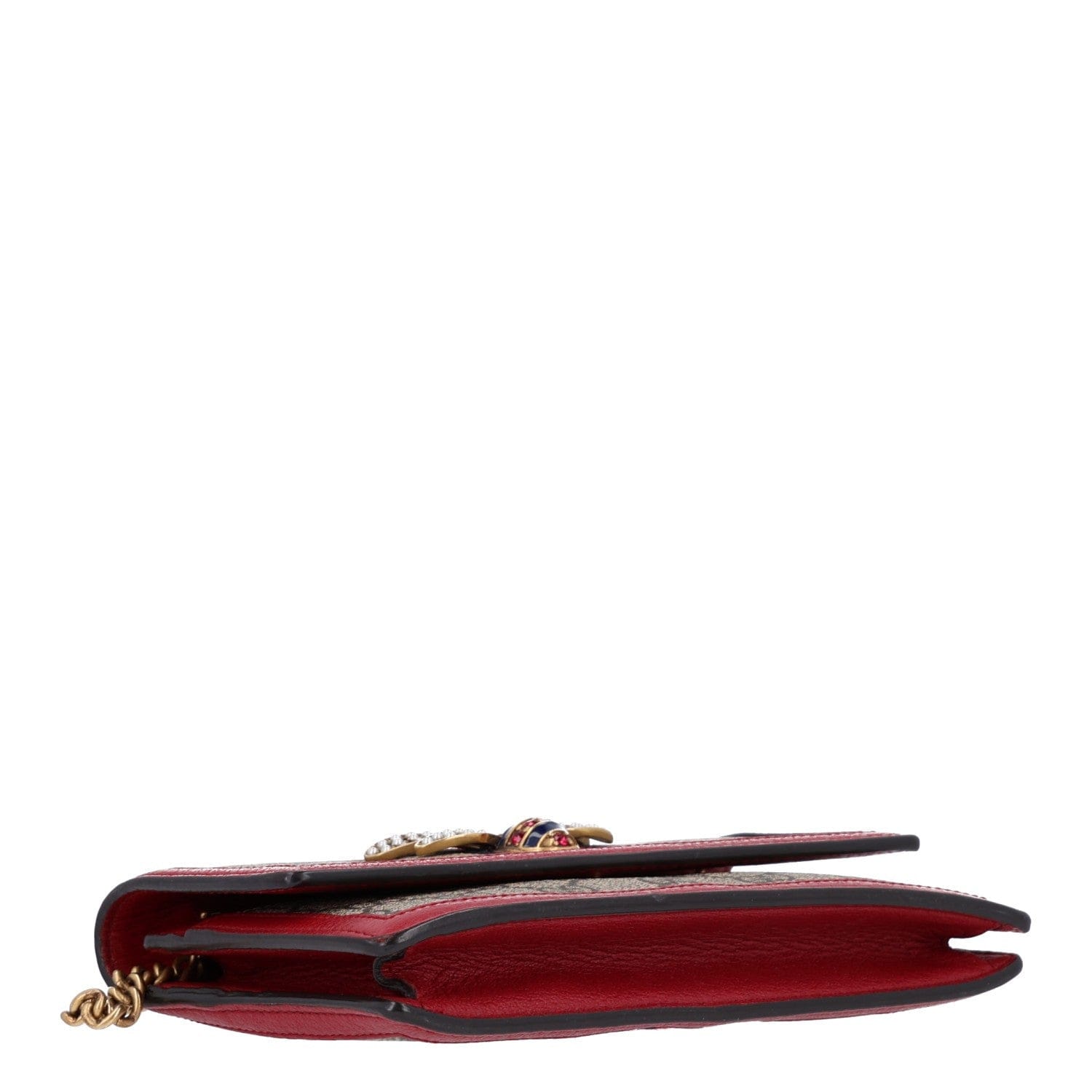 Gucci GG Supreme Monogram Web Queen Margaret Chain Wallet Red