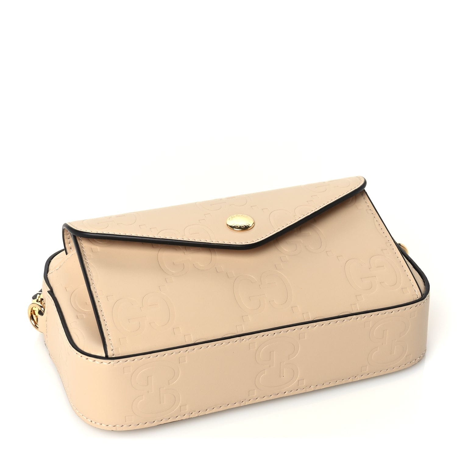 Gucci Calfskin GG Super Mini Debossed Chain Wallet Light Beige