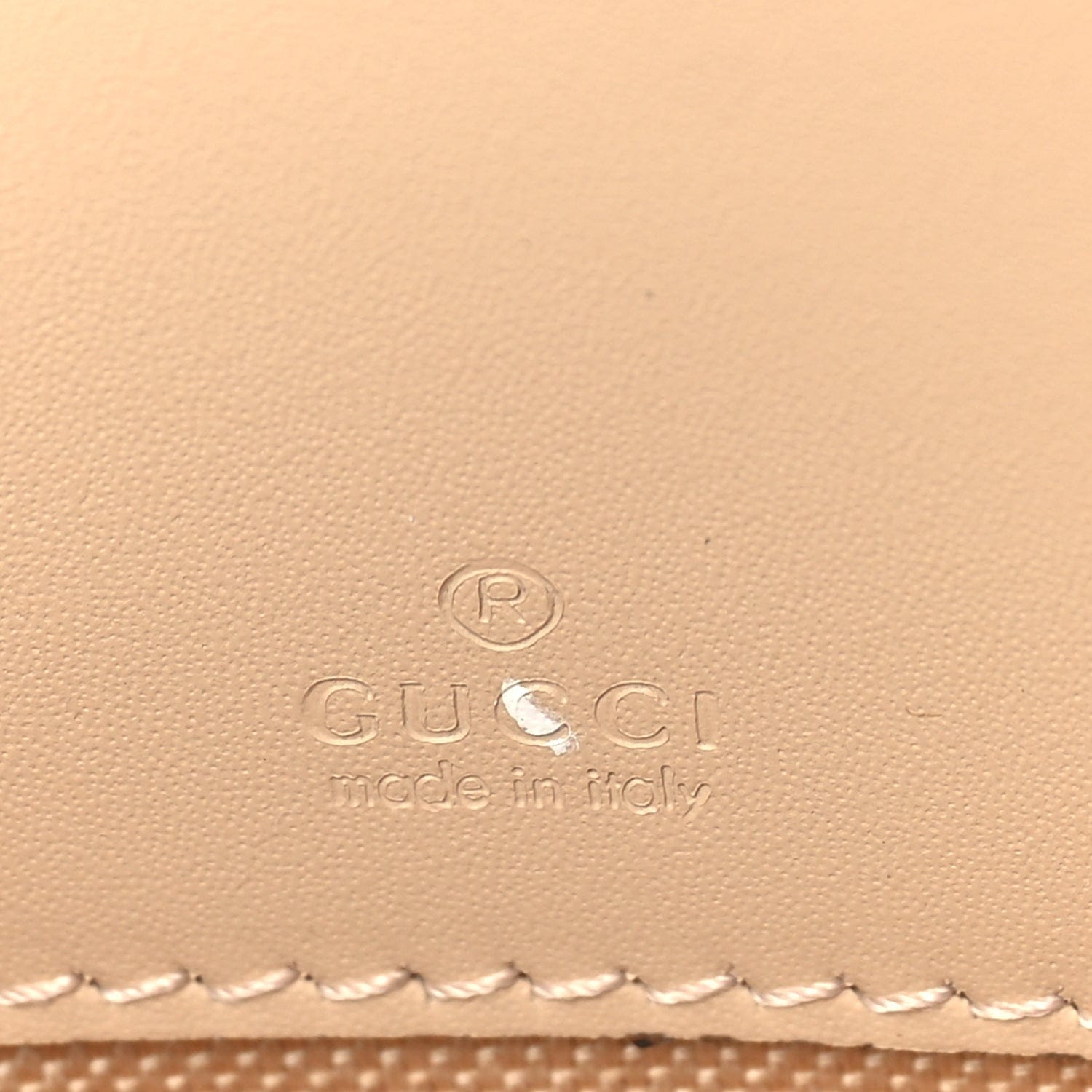 Gucci Calfskin GG Super Mini Debossed Chain Wallet Light Beige
