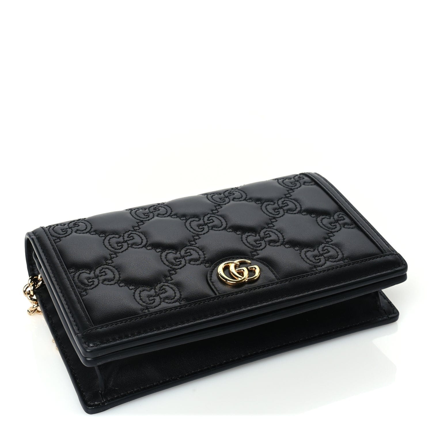 Gucci Calfskin GG Matelasse Chain Wallet Black
