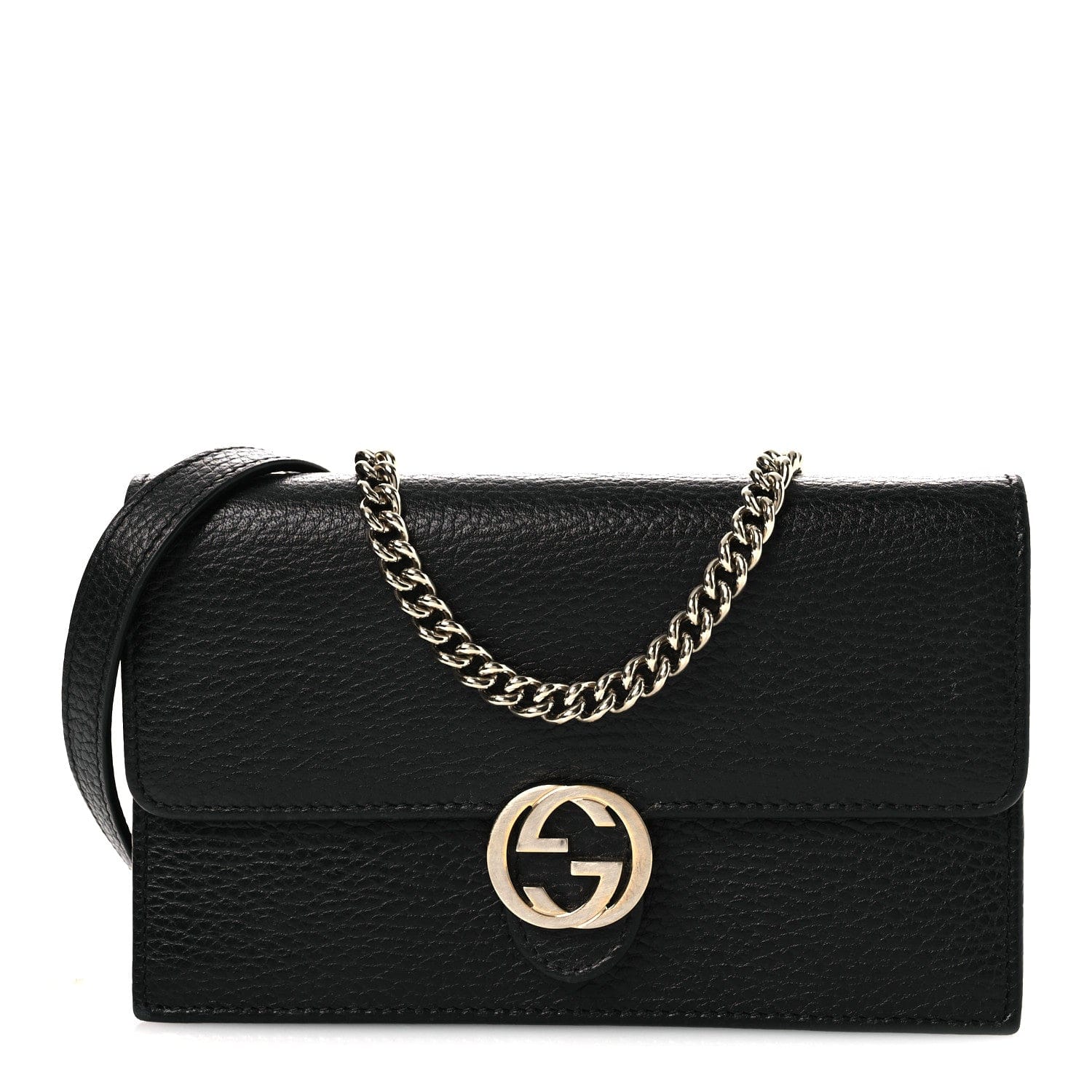 Gucci Dollar Calfskin Interlocking G Chain Wallet Black