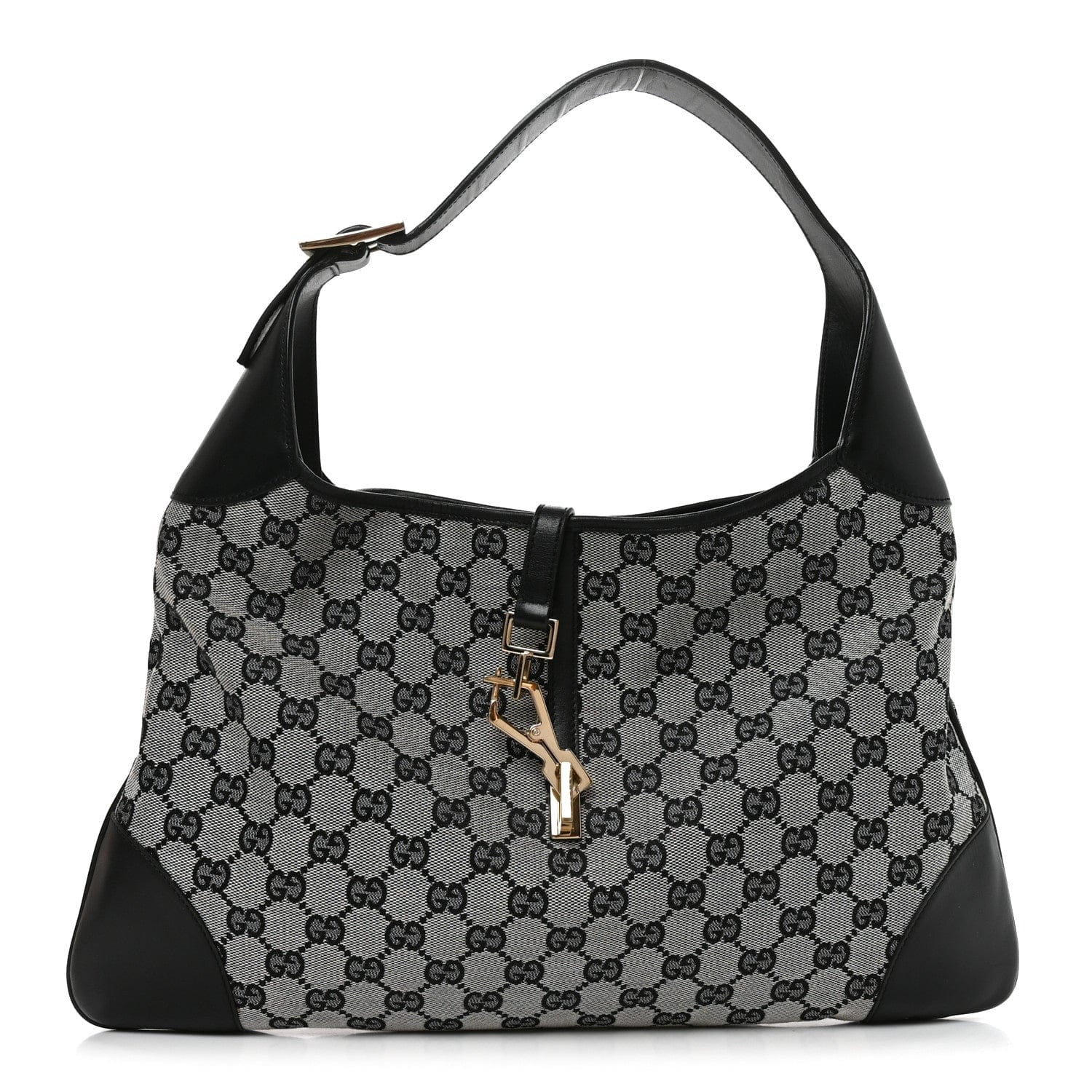 Gucci Monogram Lobster Clasp Jackie O Hobo Beige Black