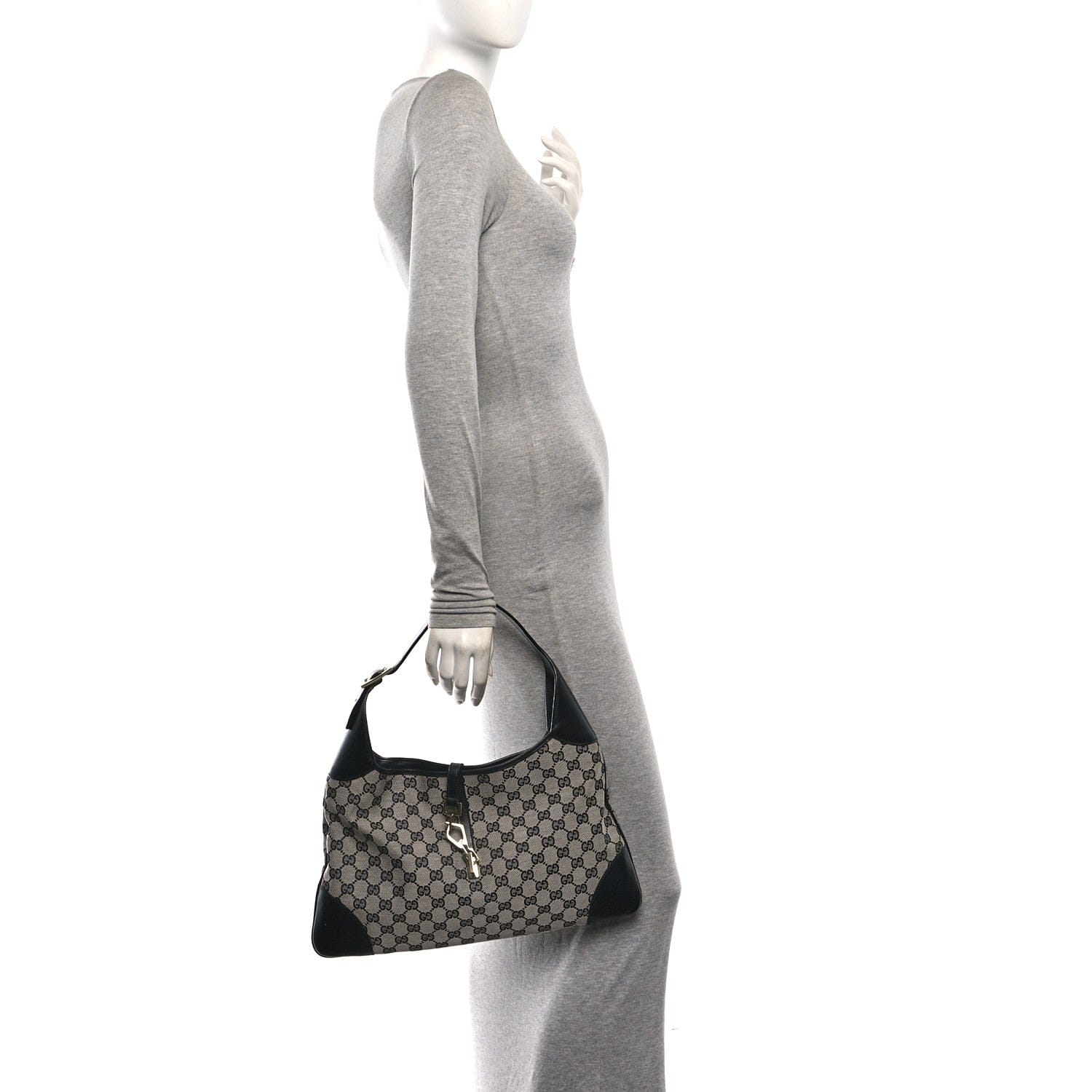 Gucci Monogram Lobster Clasp Jackie O Hobo Beige Black