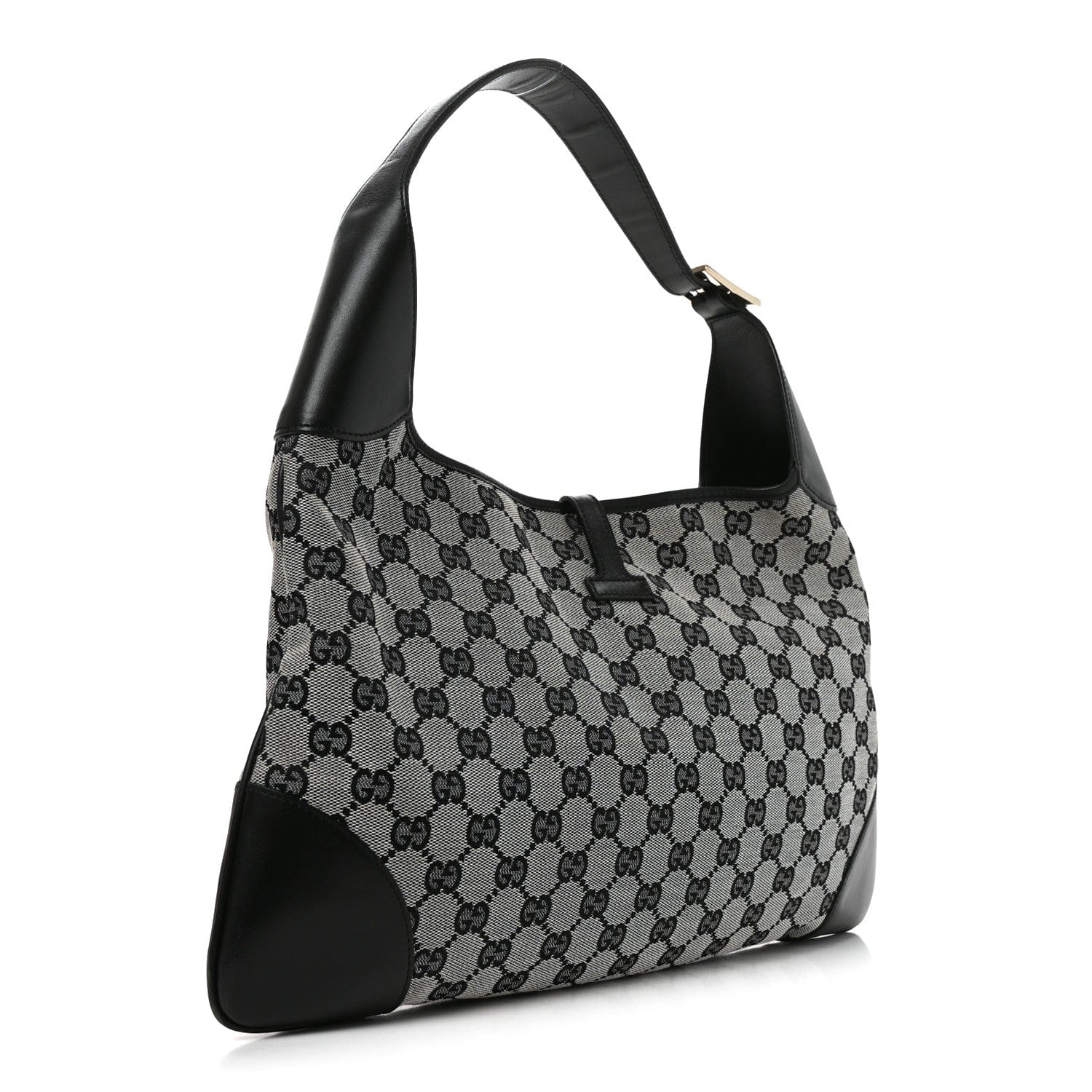 Gucci Monogram Lobster Clasp Jackie O Hobo Beige Black