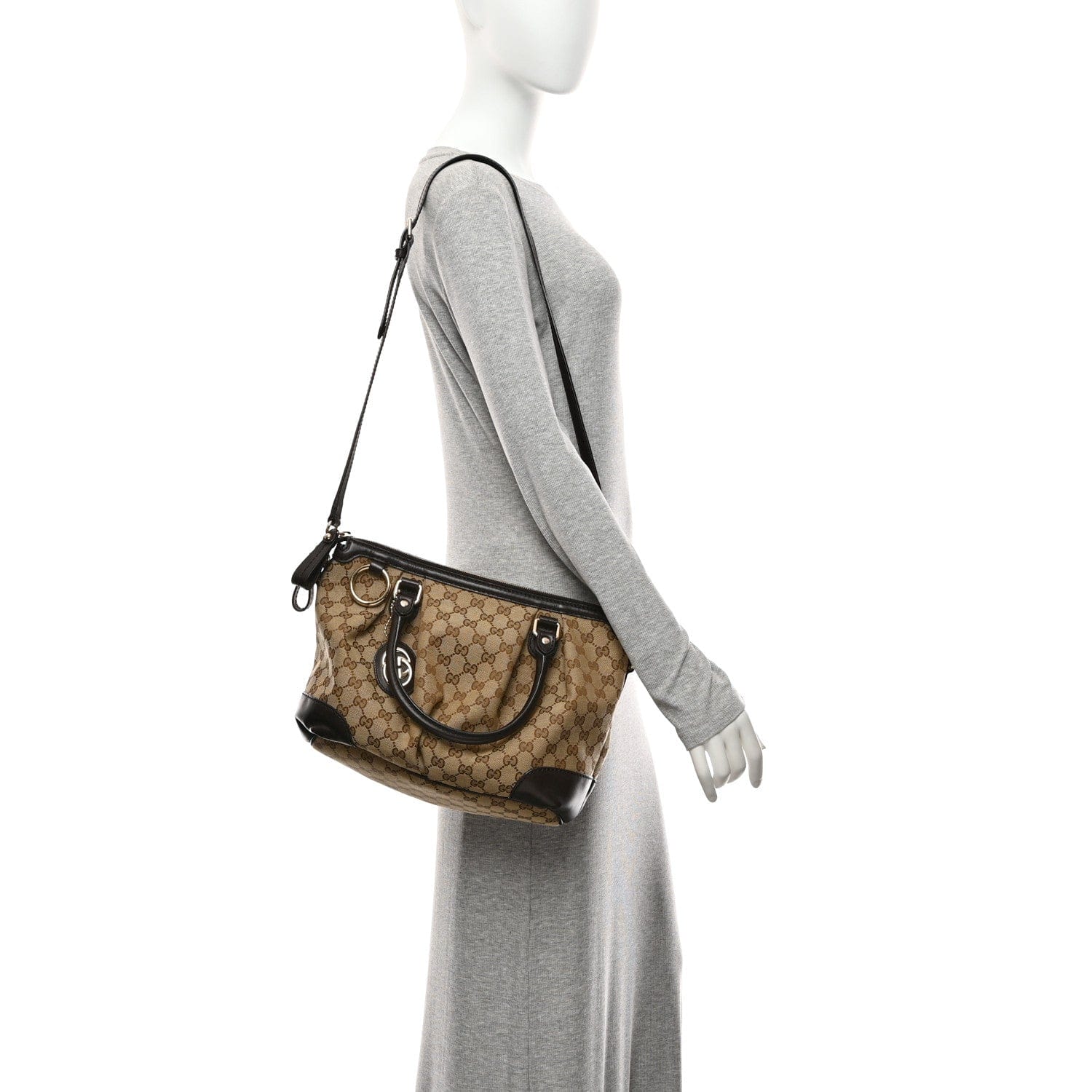 Gucci Monogram Medium Sukey Top Handle Dark Brown