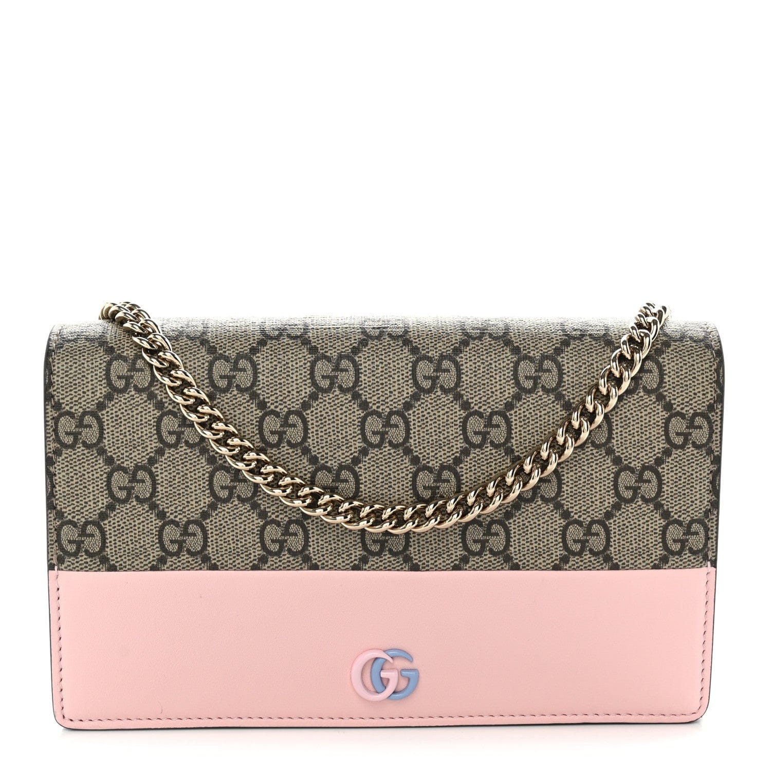 Gucci GG Supreme Monogram Bi - Color GG Marmont Chain Wallet Souffle Rose Ebony