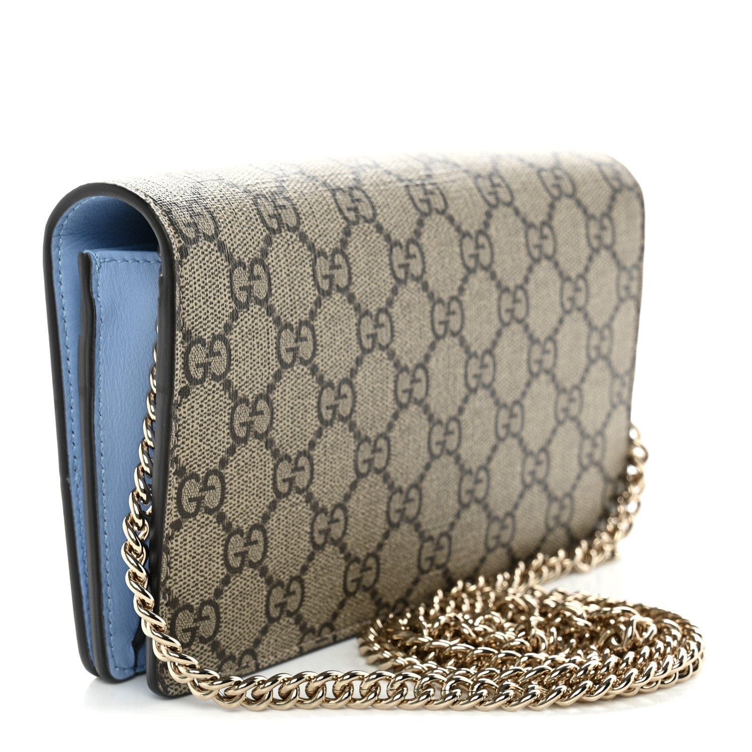 Gucci GG Supreme Monogram Bi - Color GG Marmont Chain Wallet Souffle Rose Ebony