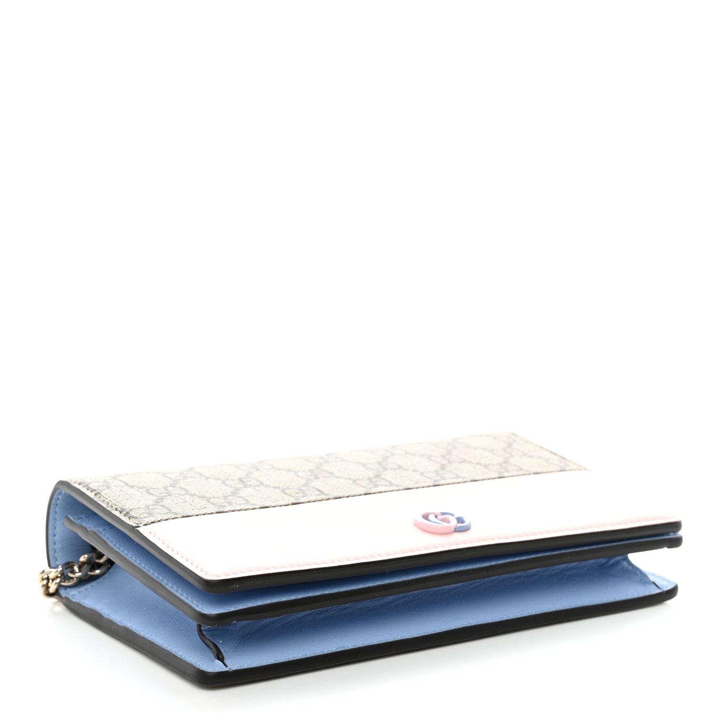 Gucci GG Supreme Monogram Bi - Color GG Marmont Chain Wallet Souffle Rose Ebony