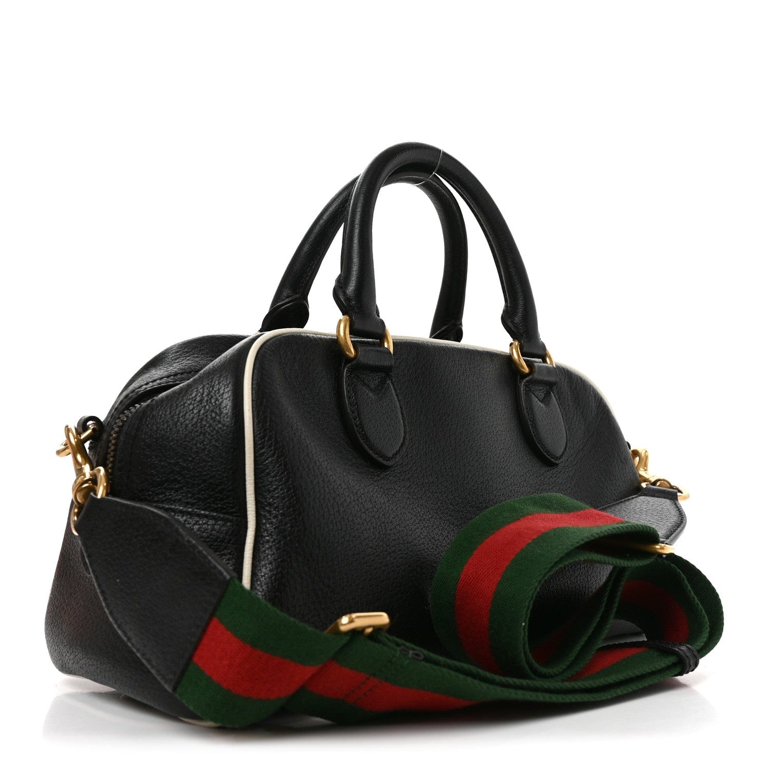 Gucci X ADIDAS Textured Dollar Calfskin Web Trefoil Logo Embossed Mini Bowling Bag Black Off White