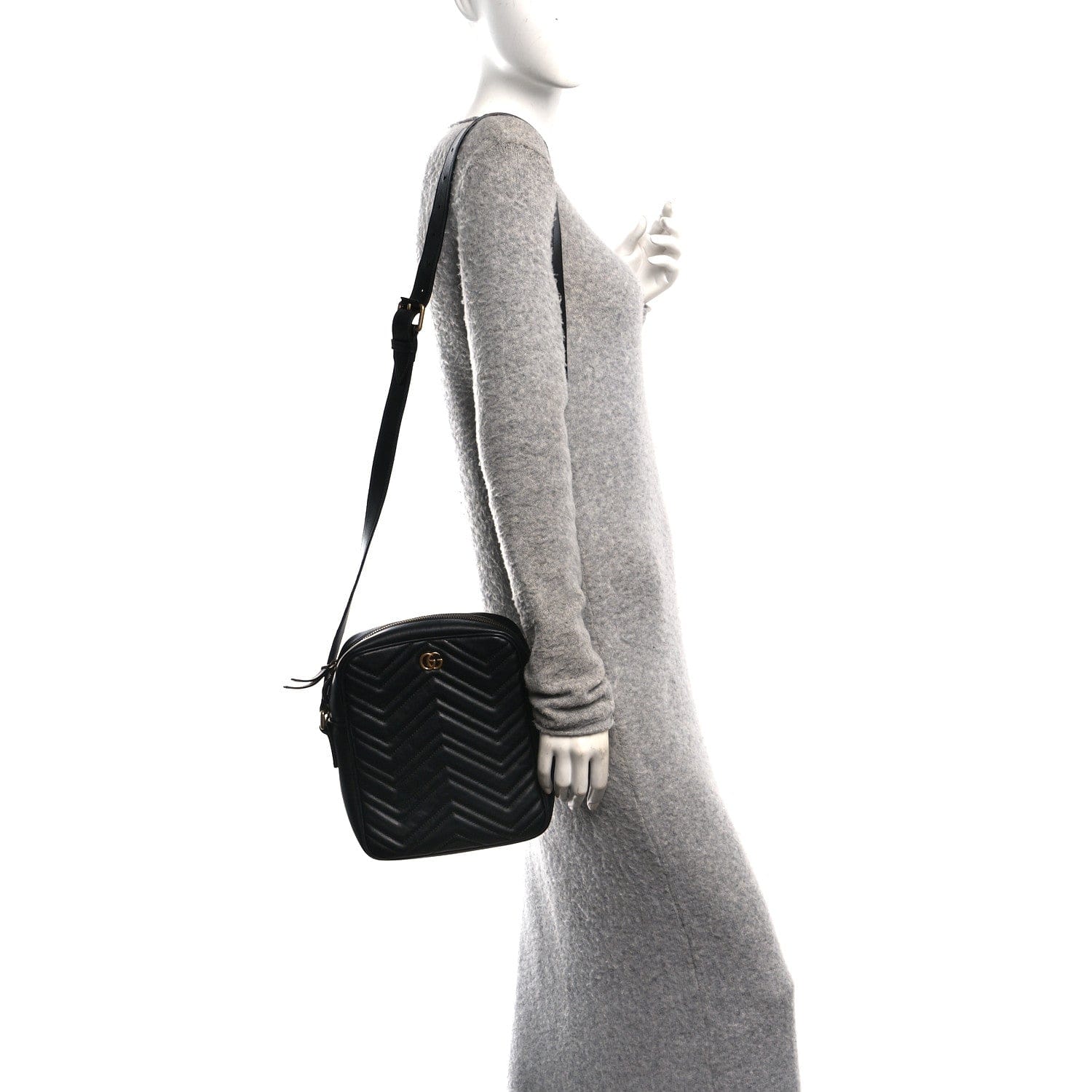 Gucci Calfskin Matelasse GG Marmont Travel Bag Black