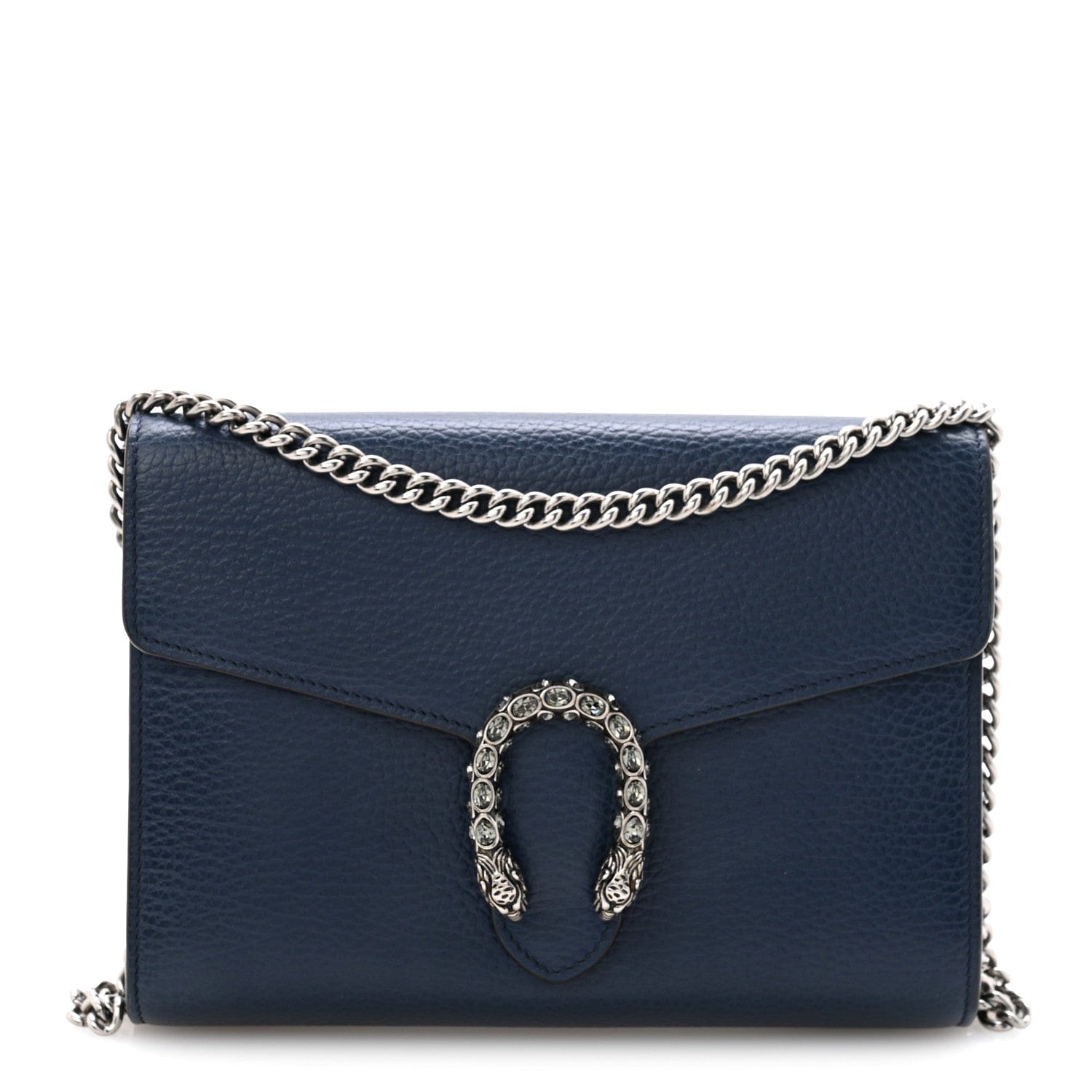 Gucci Dollar Calfskin Crystal Mini Dionysus Chain Wallet Blue Agata Black Diamond