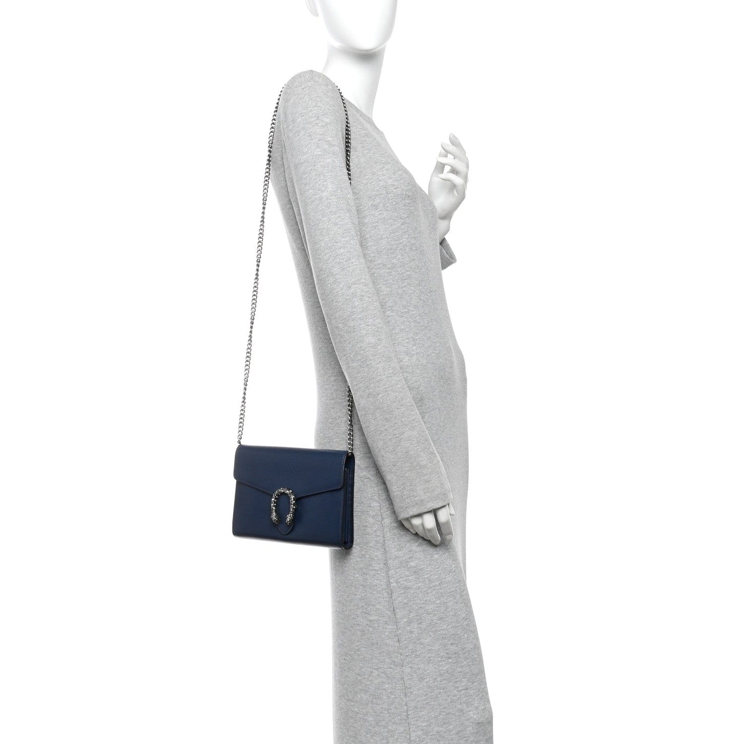 Gucci Dollar Calfskin Crystal Mini Dionysus Chain Wallet Blue Agata Black Diamond