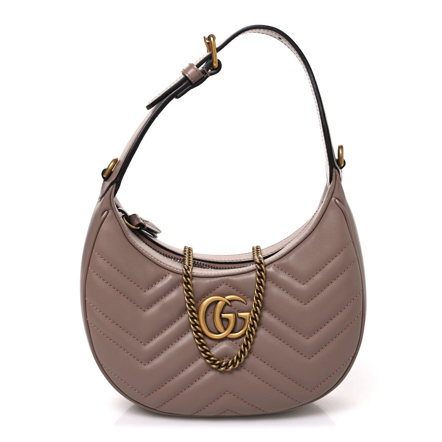 Gucci Calfskin Matelasse Chevron Mini GG Marmont Half Moon Hobo Porcelain Rose