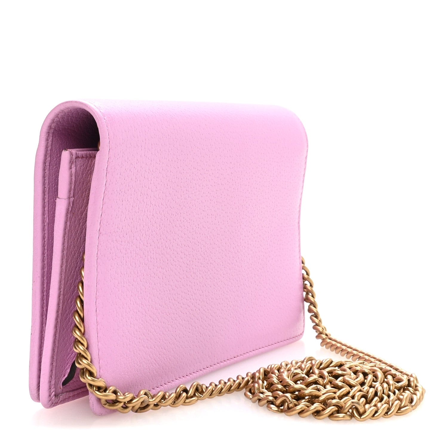 Gucci Calfskin Marquise Crystals Mini GG Chain Wallet Malva
