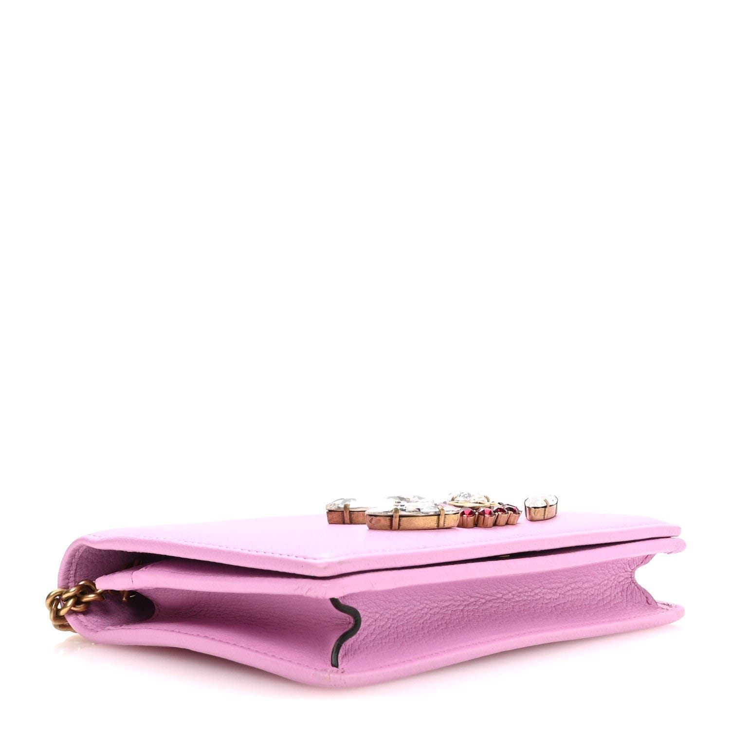 Gucci Calfskin Marquise Crystals Mini GG Chain Wallet Malva