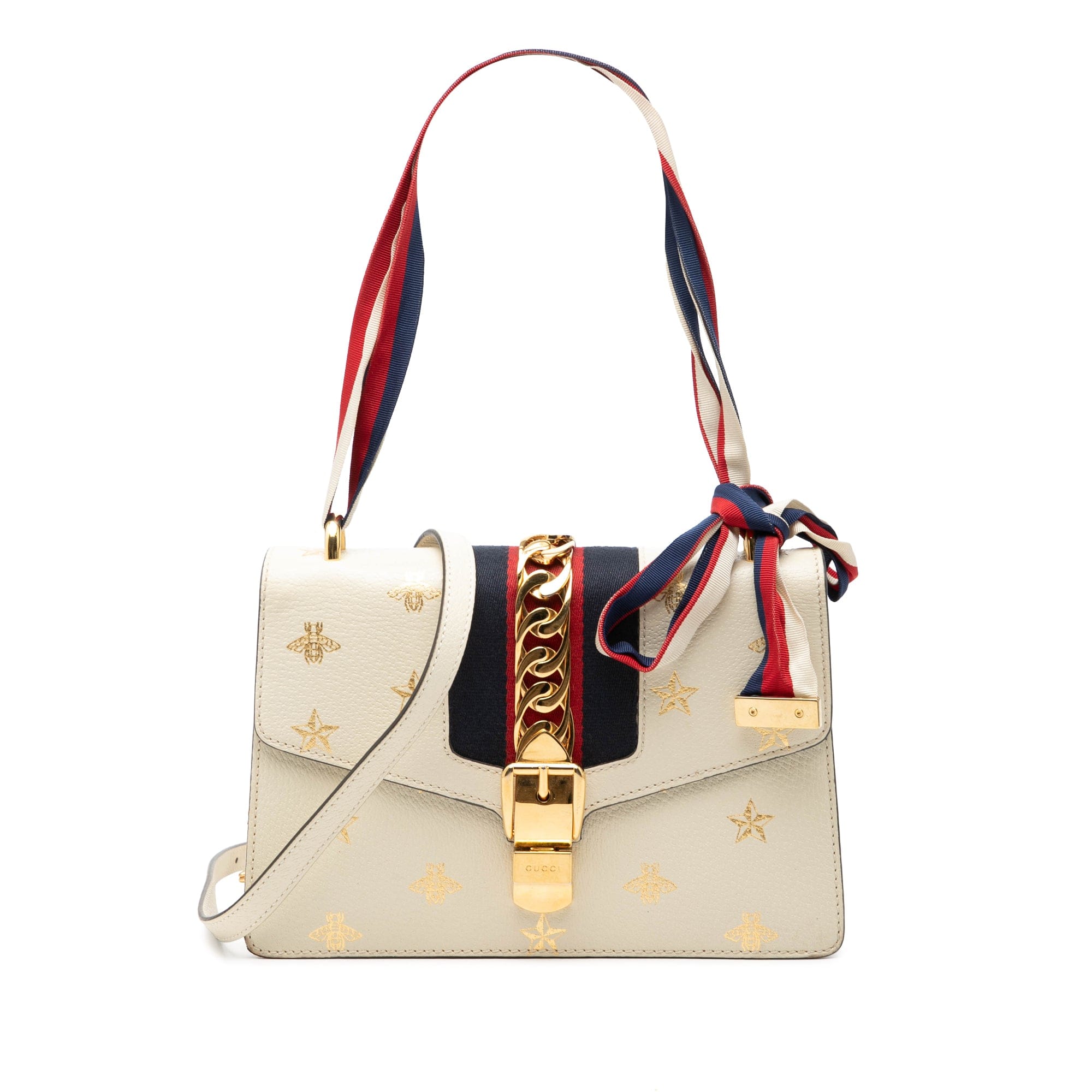 Gucci Small Calfskin Bee Star Web Sylvie Satchel