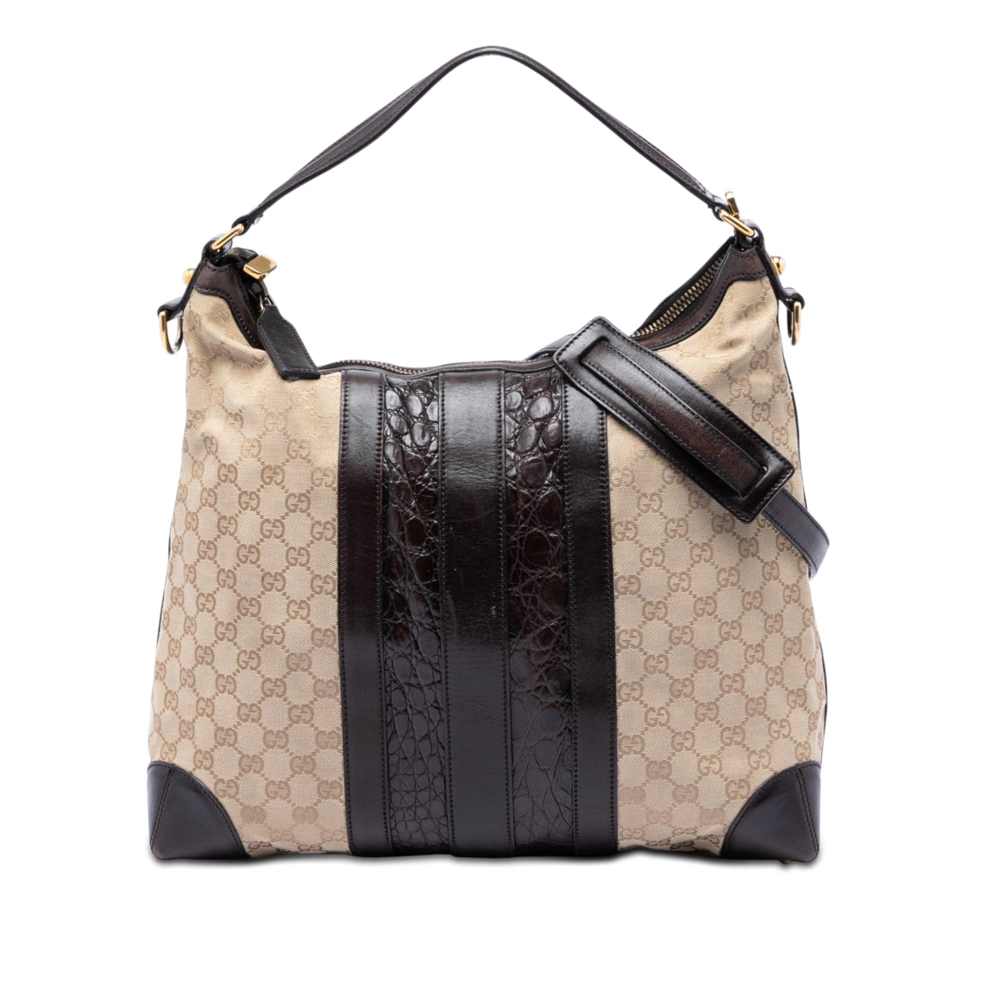 Gucci GG Canvas and Crocodile Embossed Calfskin Secret Satchel