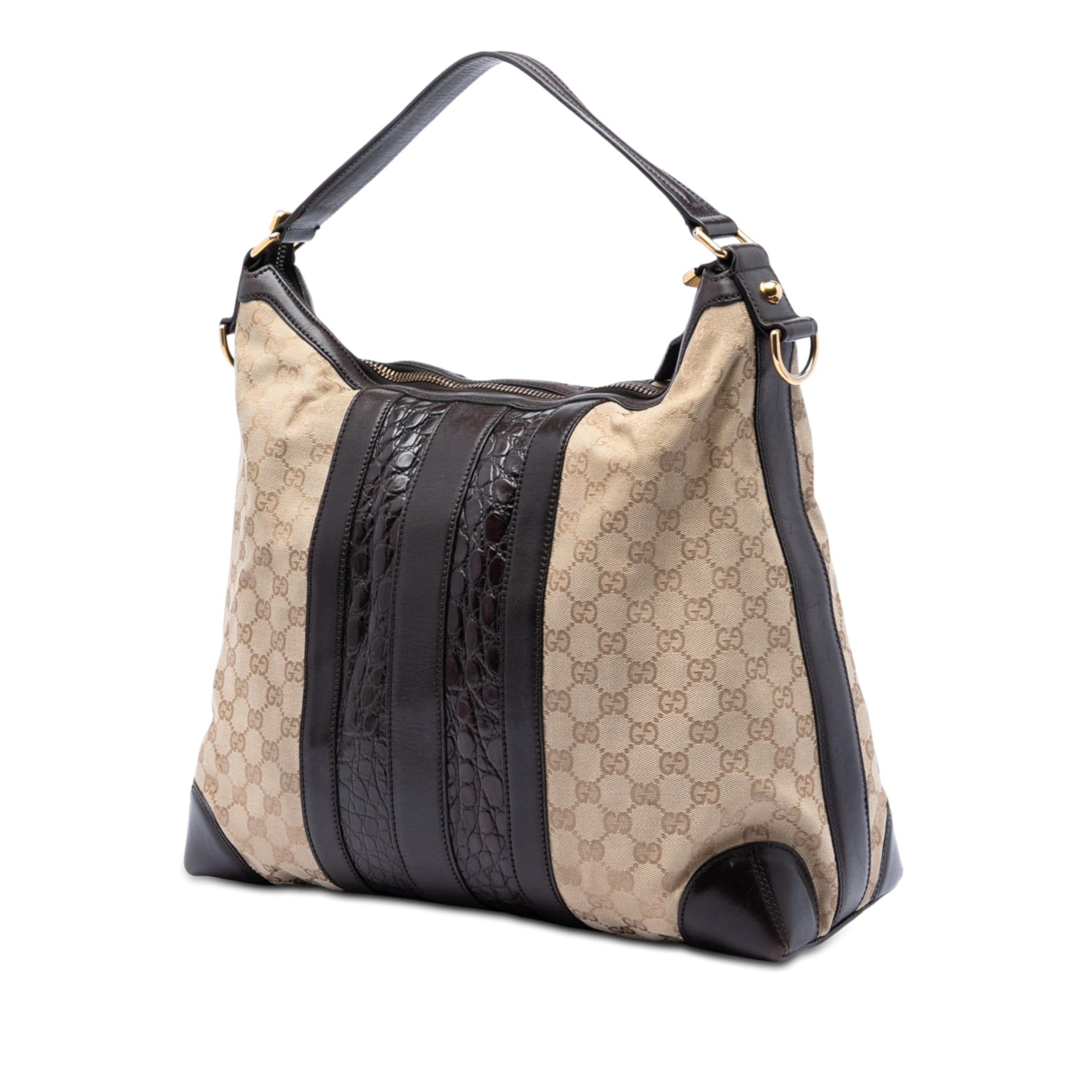 Gucci GG Canvas and Crocodile Embossed Calfskin Secret Satchel