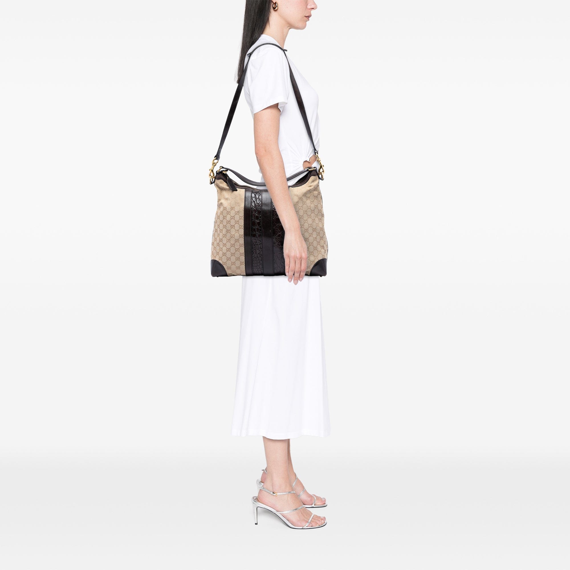 Gucci GG Canvas and Crocodile Embossed Calfskin Secret Satchel