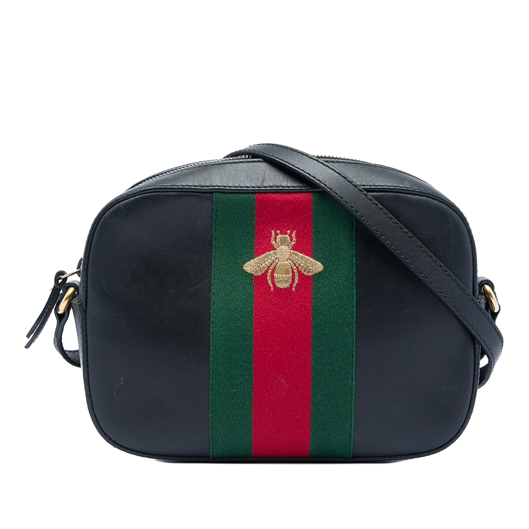 Gucci Calfskin Web Webby Bee Camera Bag