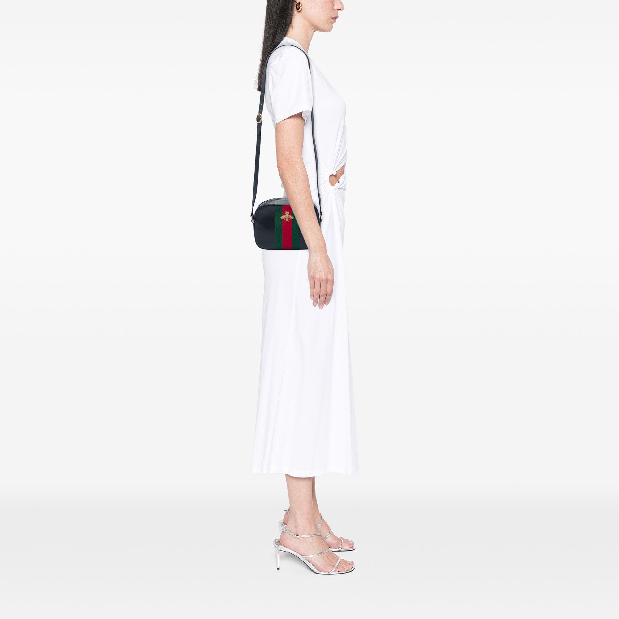 Gucci Calfskin Web Webby Bee Camera Bag