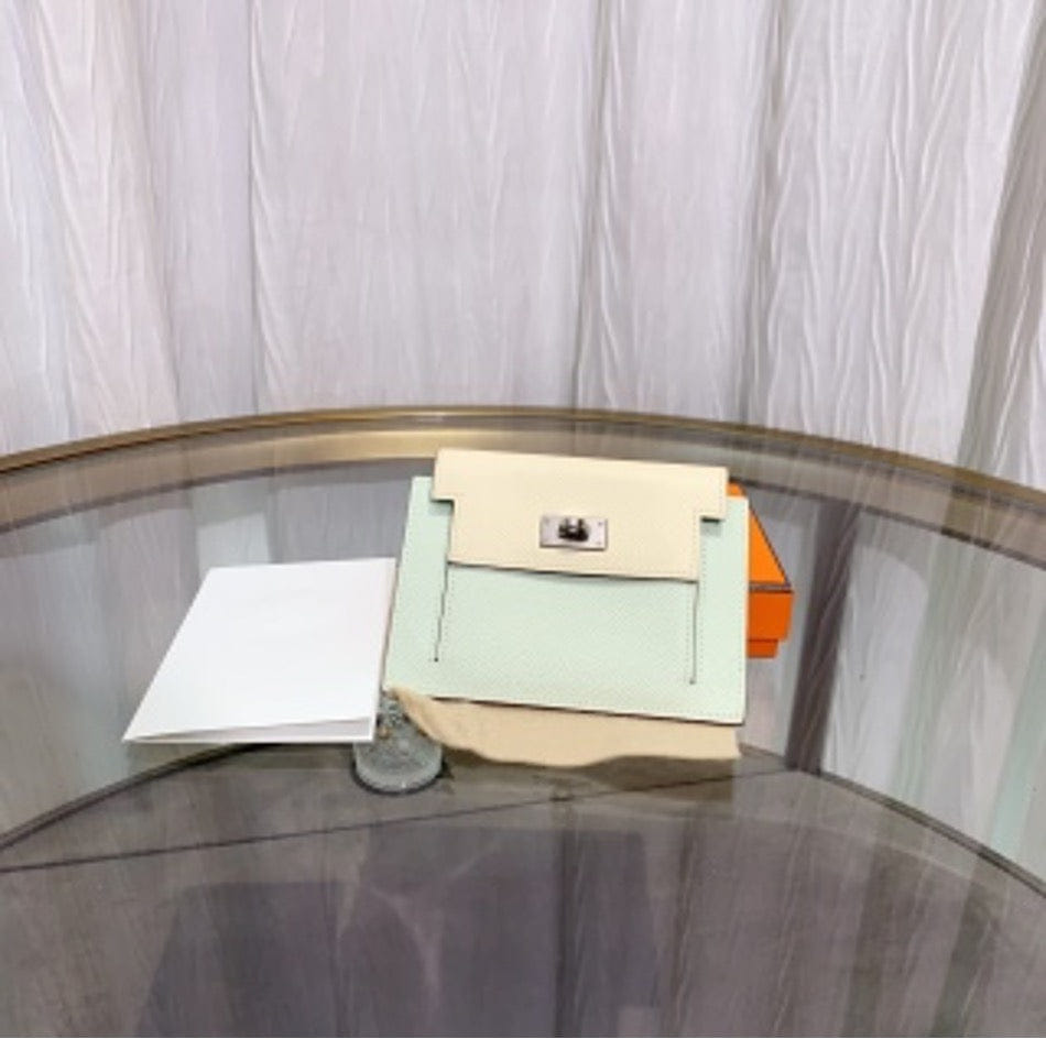 Hermes color - blocked Kelly Pocket coin purse, engraved with charm. US51281
