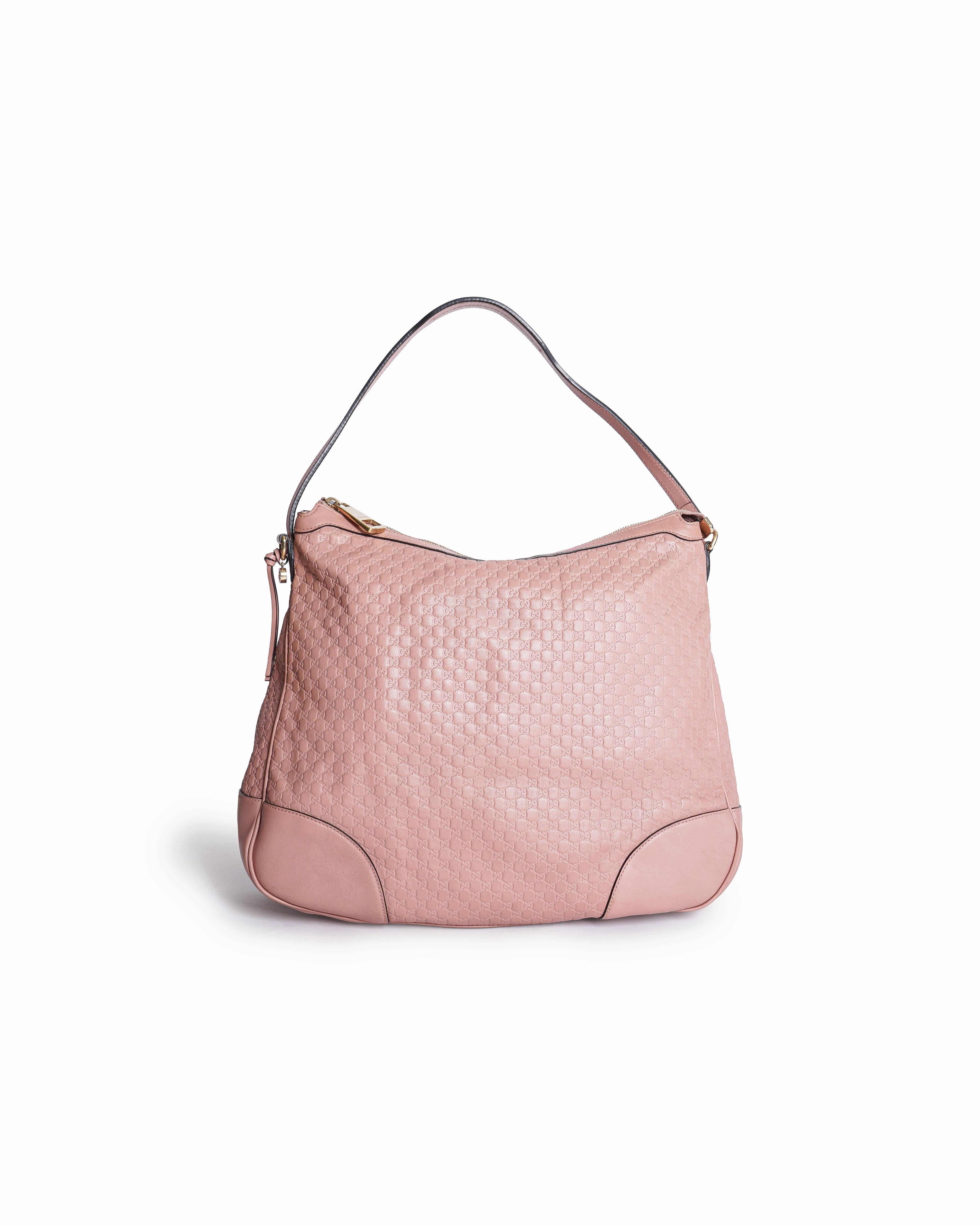 Gucci Pink Leather Microguccissima Bree Hobo Bag