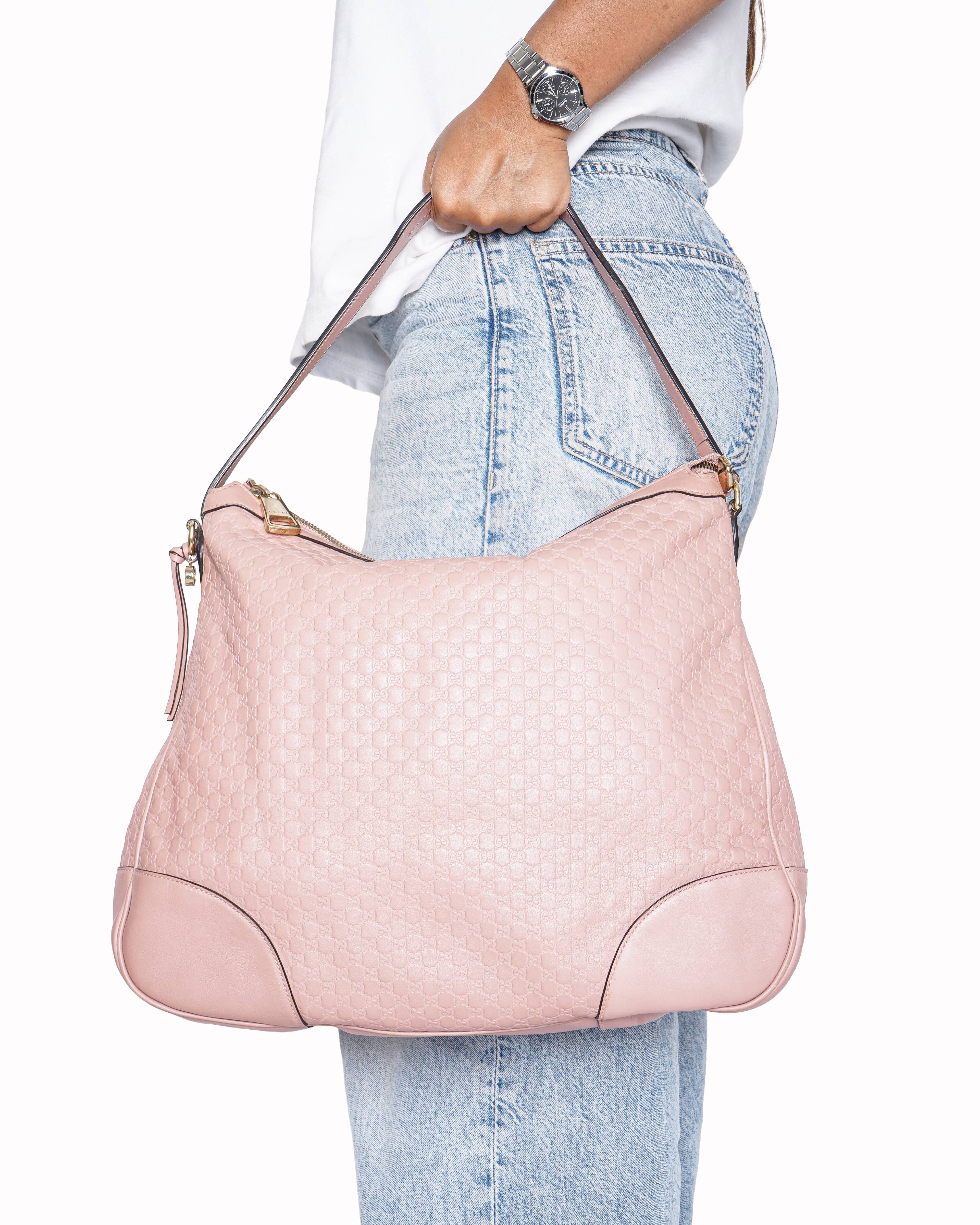 Gucci Pink Leather Microguccissima Bree Hobo Bag