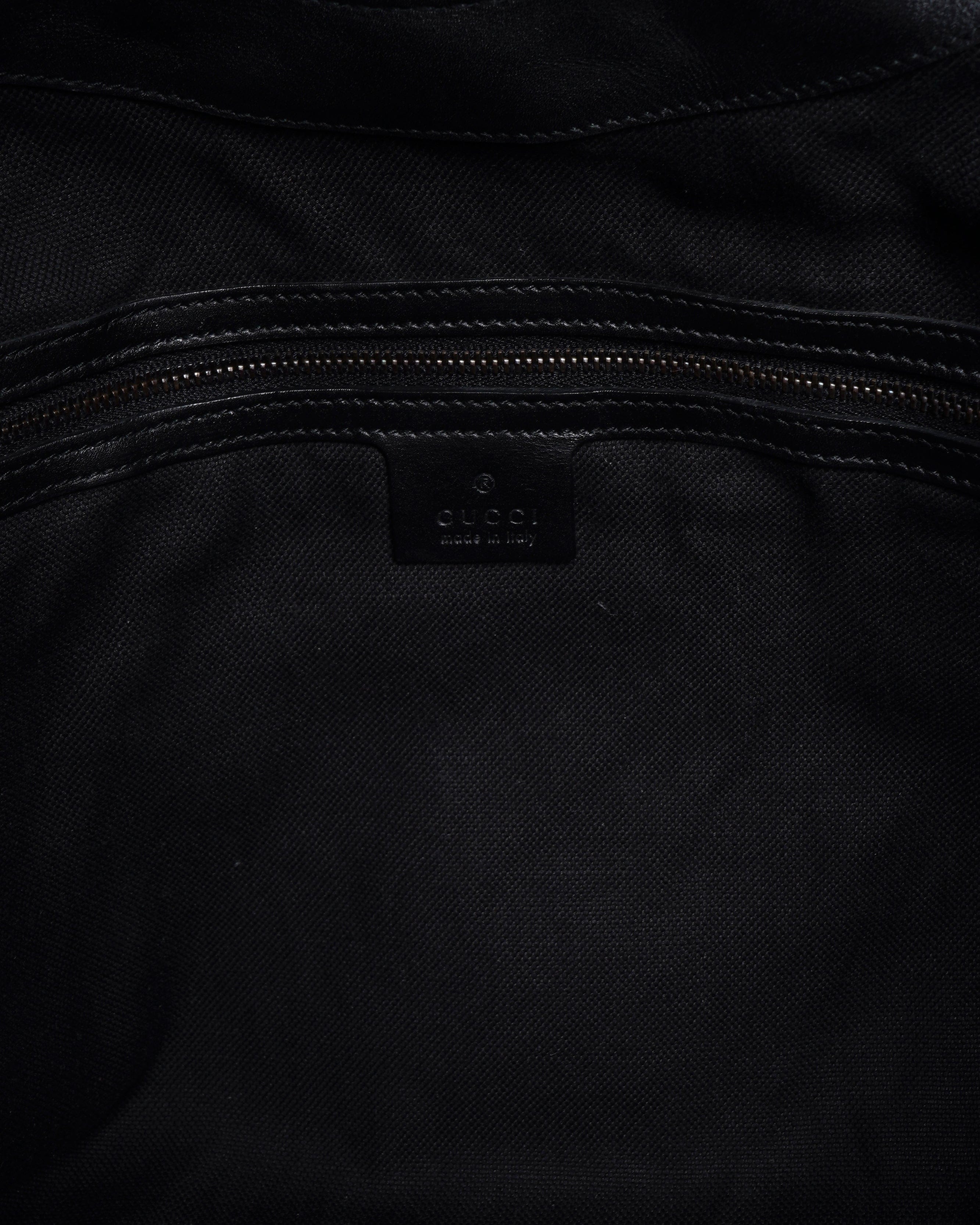 Gucci black brocade suede and leather stirup hobo bag