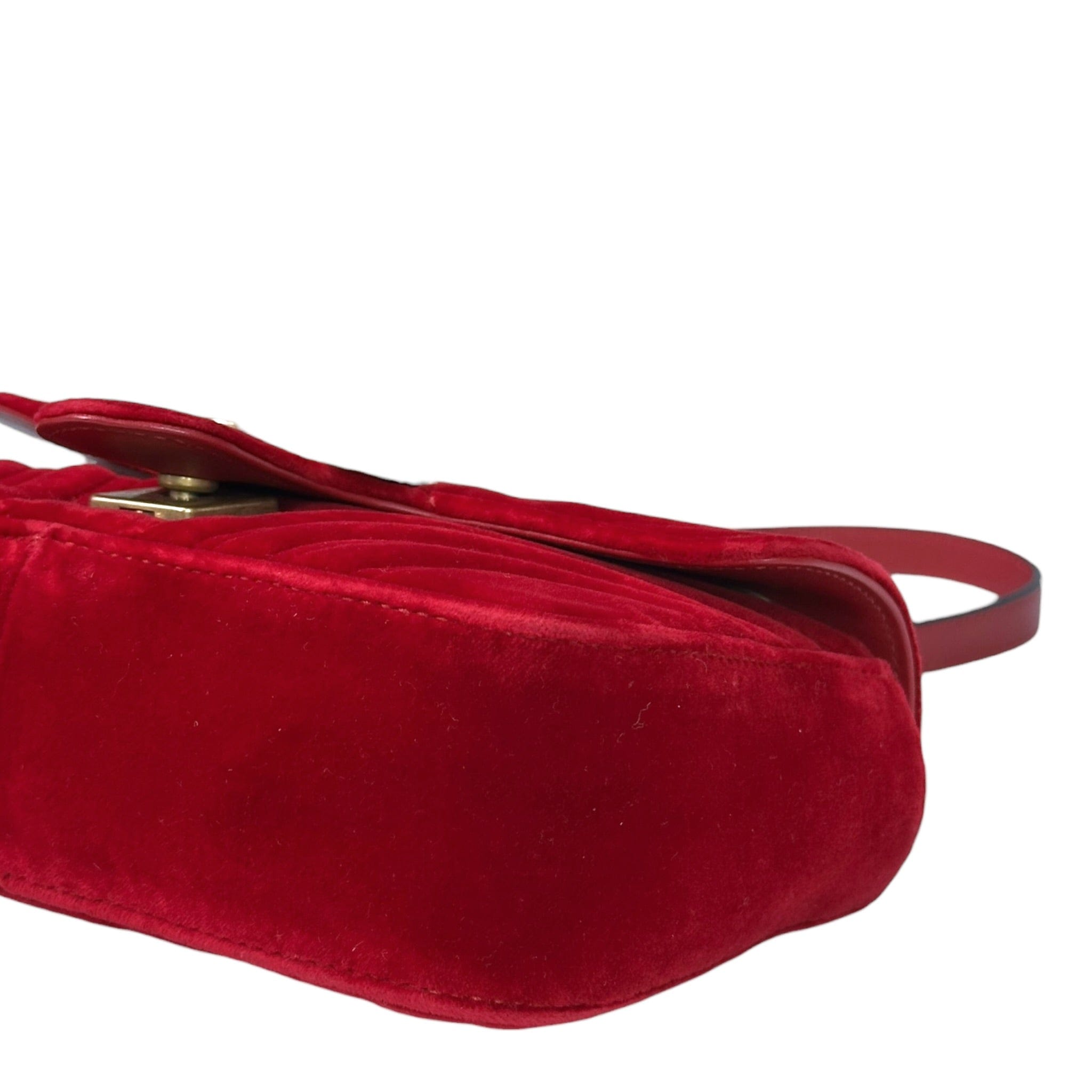Gucci GG Marmont Mini Flap Bag Red Matelassé Velvet