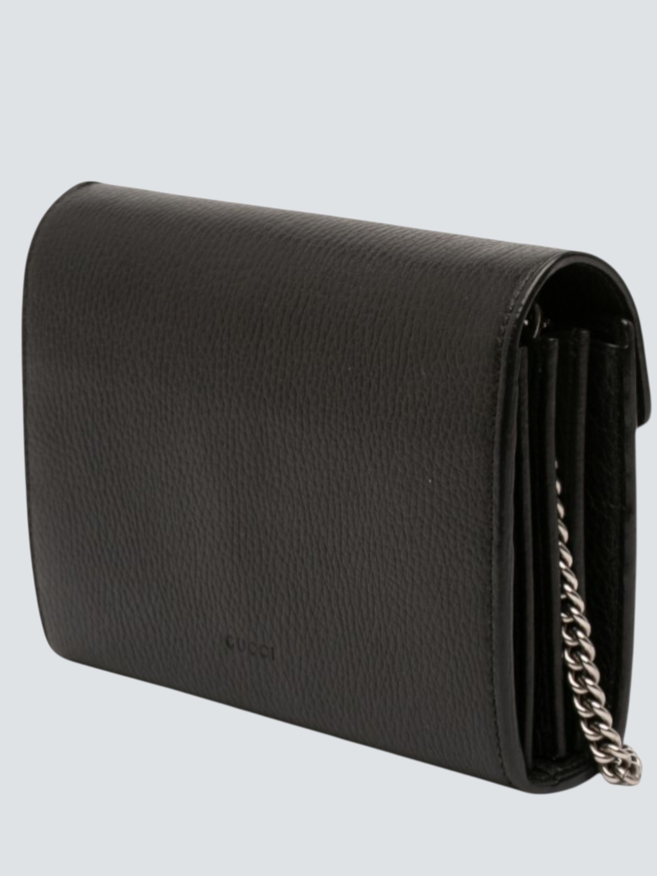 Gucci Black Calfksin Leather Dionysus Wallet on Chain