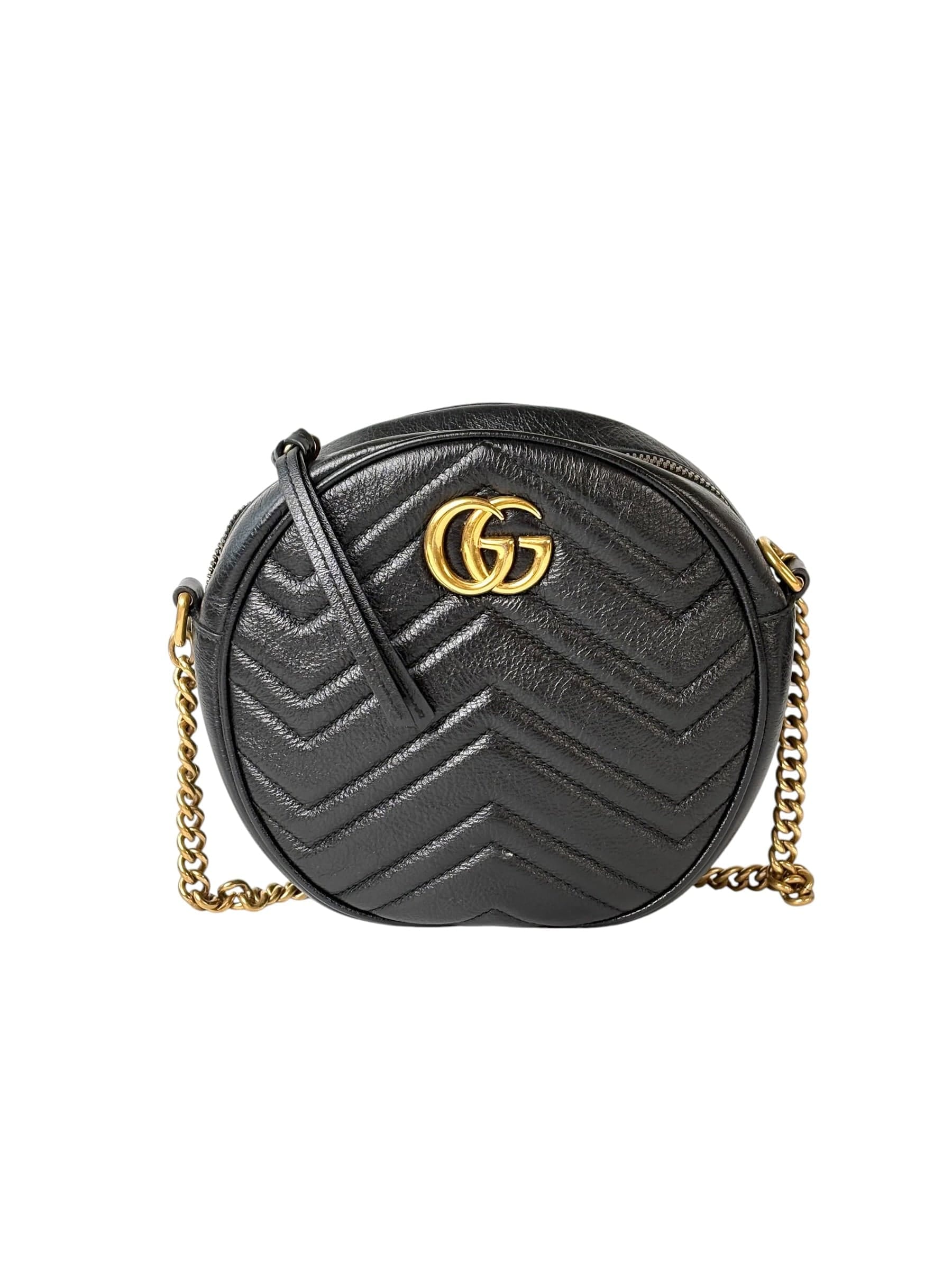 Gucci Black Round Marmont Bag with Chain strap