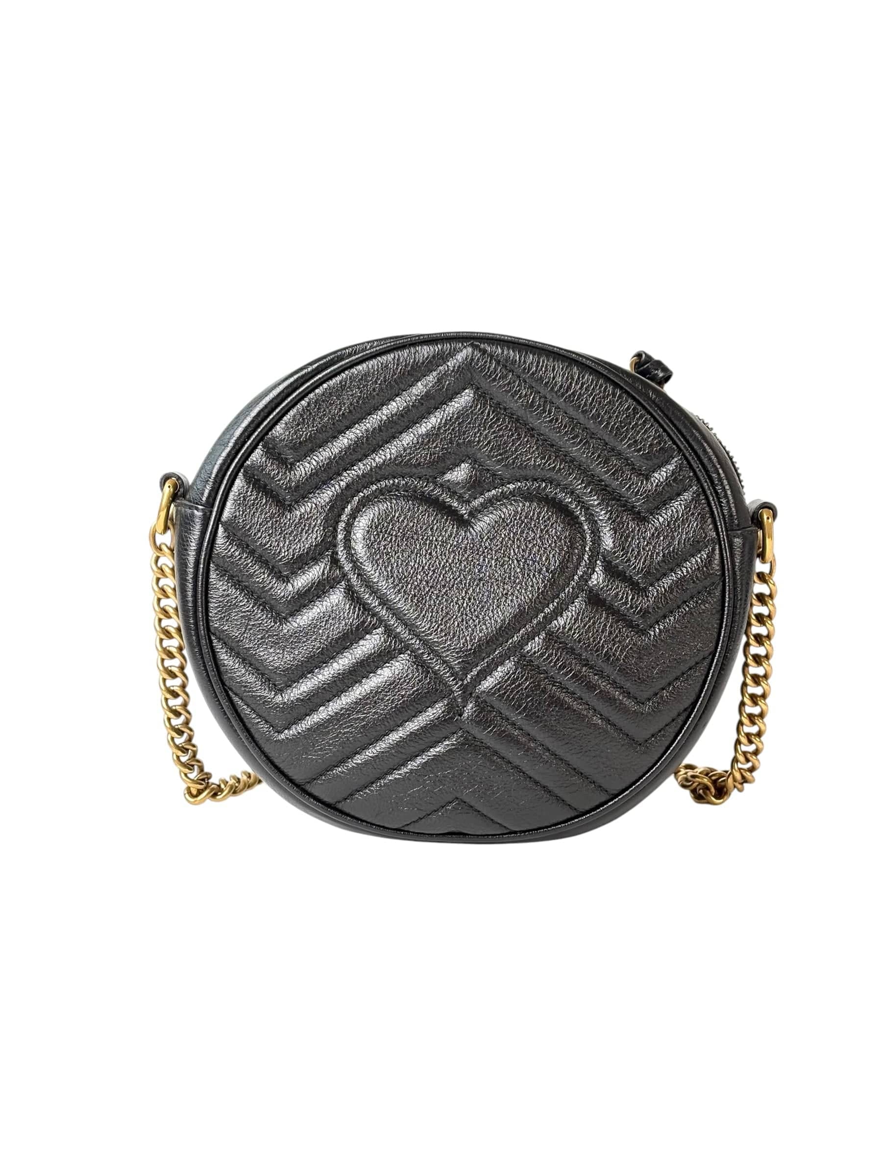 Gucci Black Round Marmont Bag with Chain strap