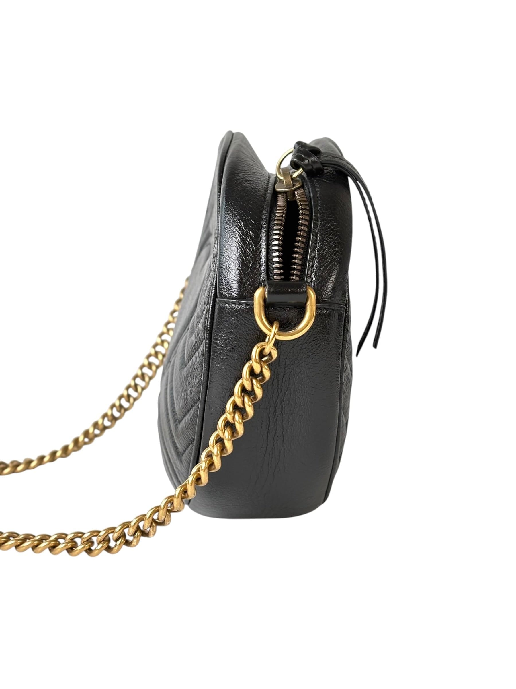 Gucci Black Round Marmont Bag with Chain strap